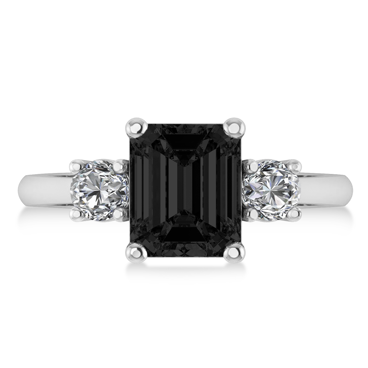 Emerald & Round 3-Stone Black & White Diamond Engagement Ring 14k White Gold (3.00ct)