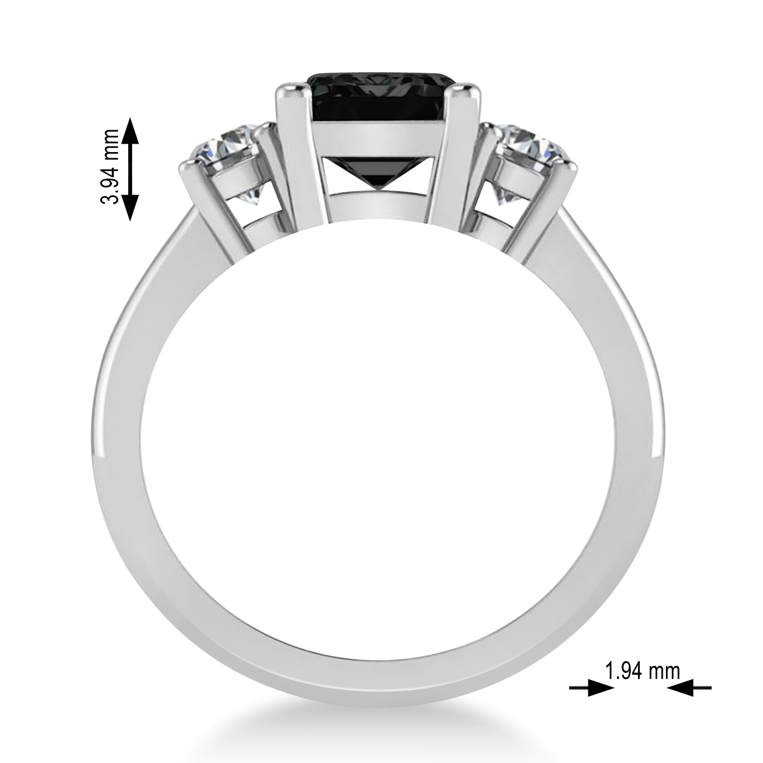 Emerald & Round 3-Stone Black & White Diamond Engagement Ring 14k White Gold (3.00ct)