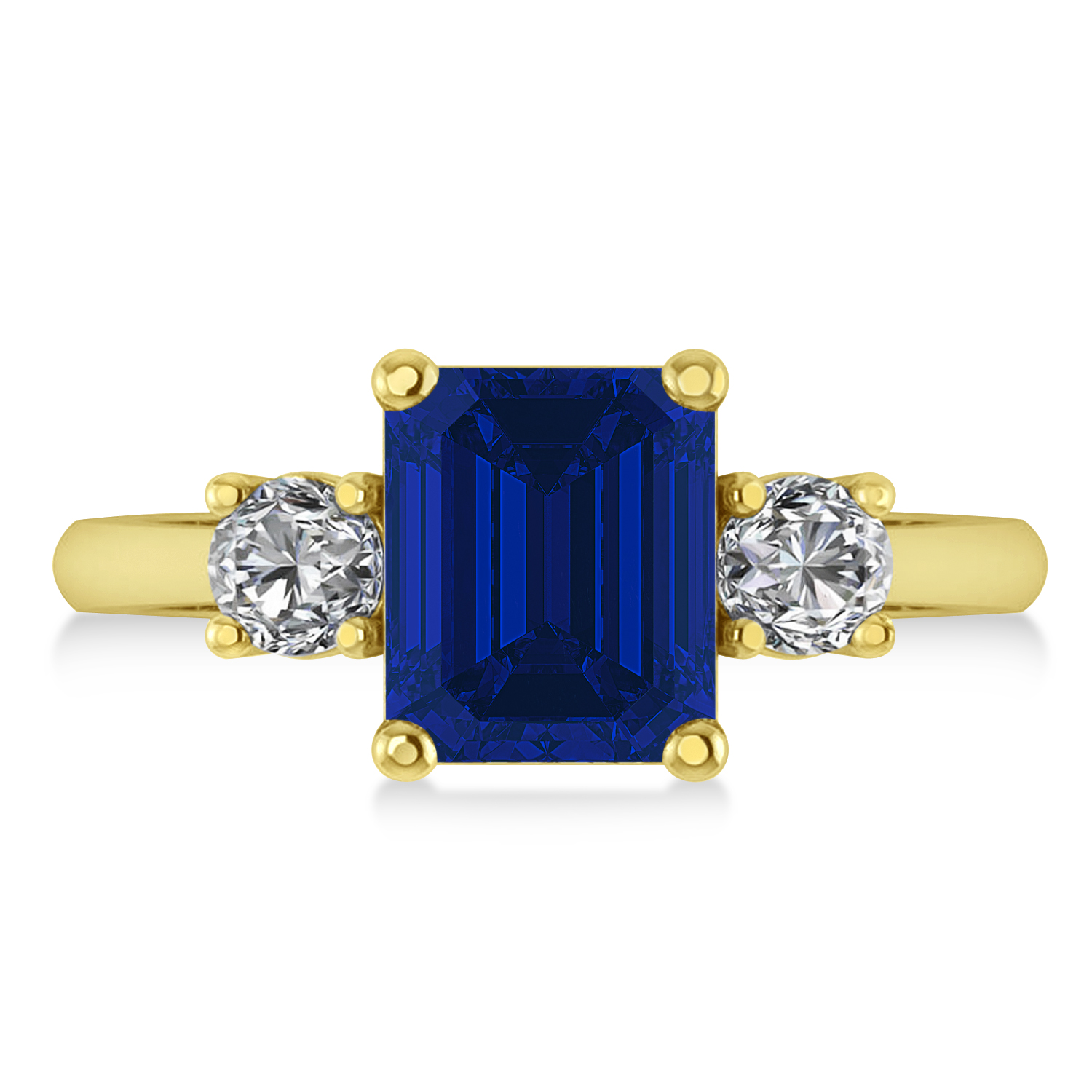 Emerald & Round 3-Stone Blue Sapphire & Diamond Engagement Ring 14k Yellow Gold (3.00ct)