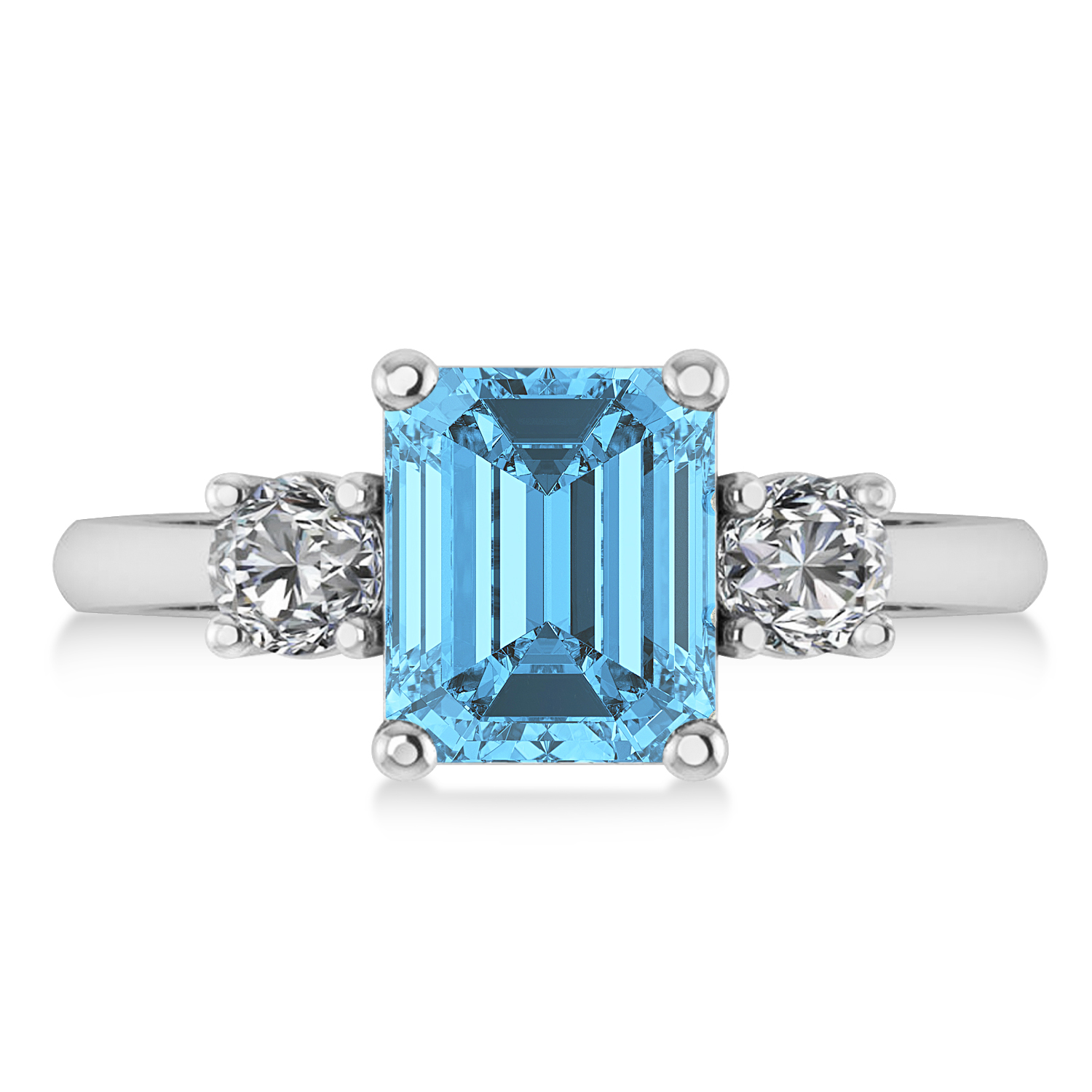 Emerald & Round 3-Stone Blue Topaz & Diamond Engagement Ring 14k White Gold (3.00ct)