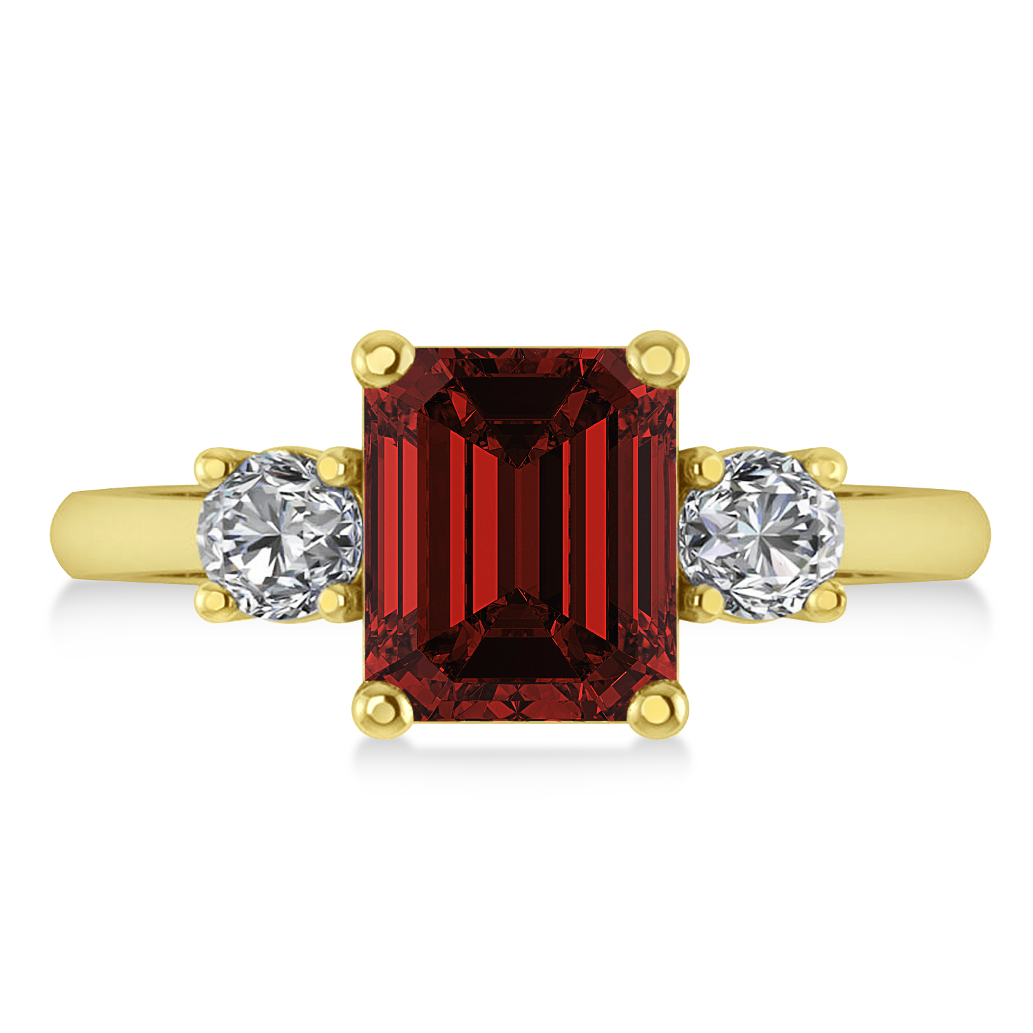 Emerald & Round 3-Stone Garnet & Diamond Engagement Ring 14k Yellow Gold (3.00ct)