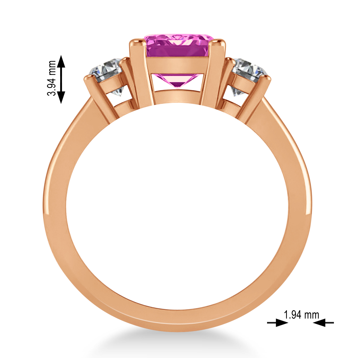 Emerald & Round 3-Stone Pink Topaz & Diamond Engagement Ring 14k Rose Gold (3.00ct)