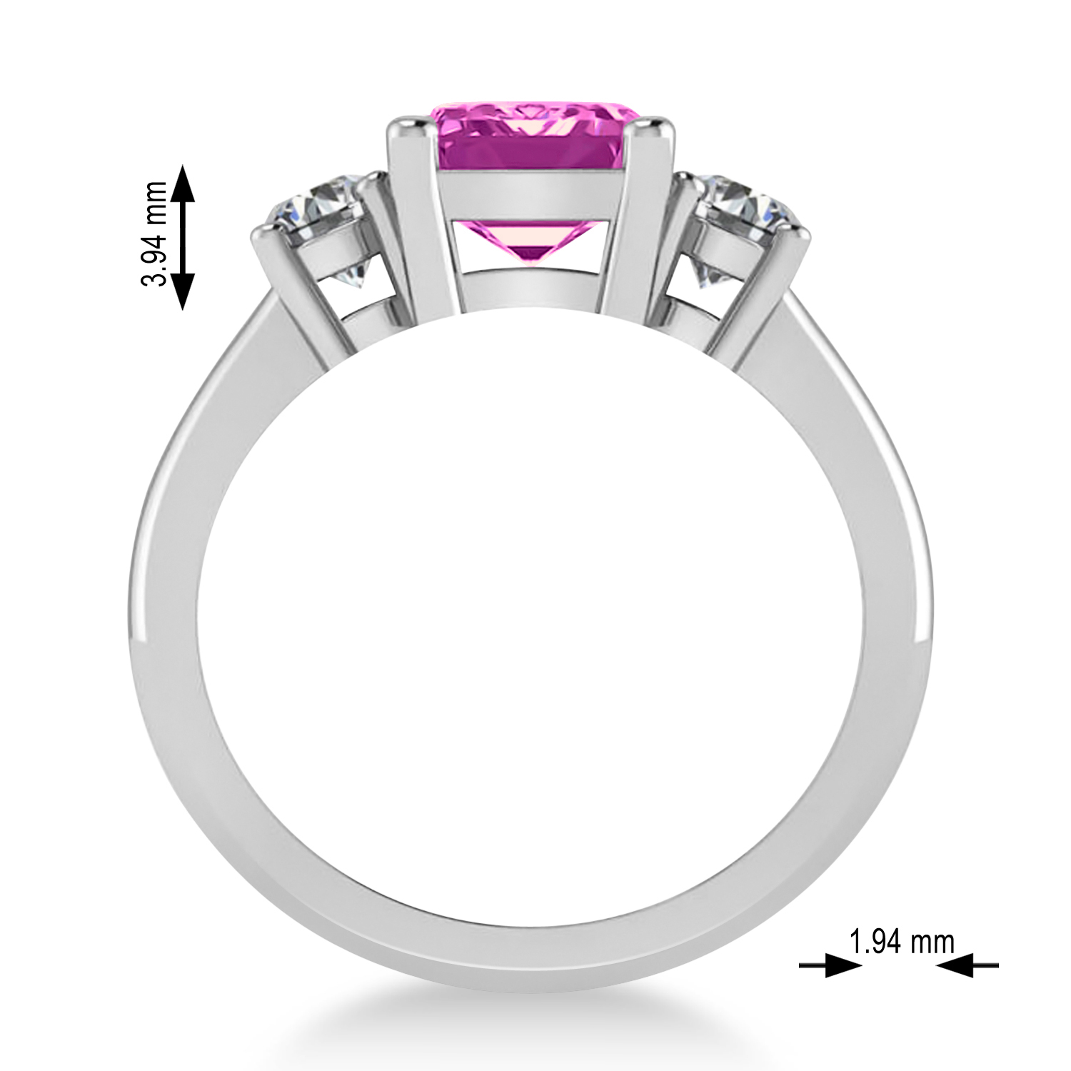 Emerald & Round 3-Stone Pink Topaz & Diamond Engagement Ring 14k White Gold (3.00ct)