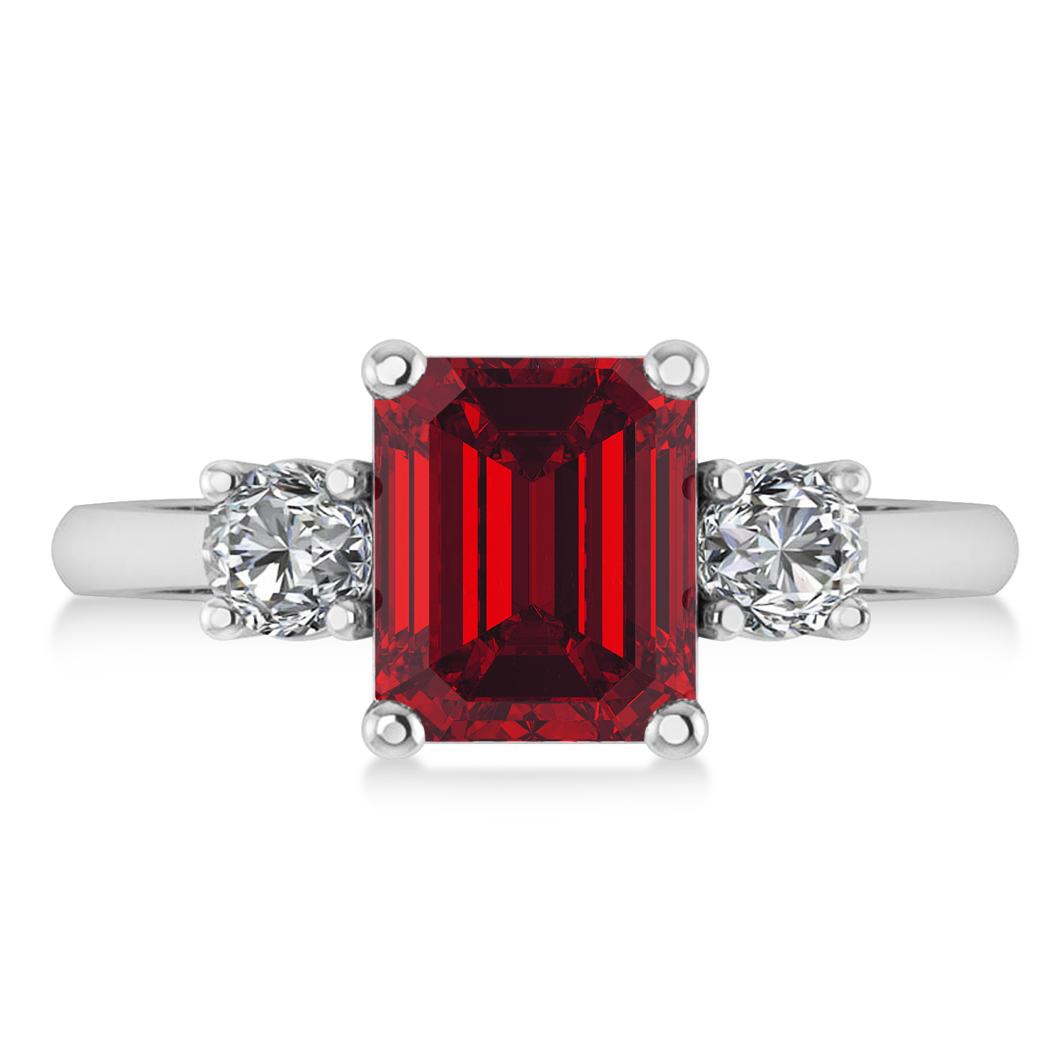Emerald & Round 3-Stone Ruby & Diamond Engagement Ring 14k White Gold (3.00ct)