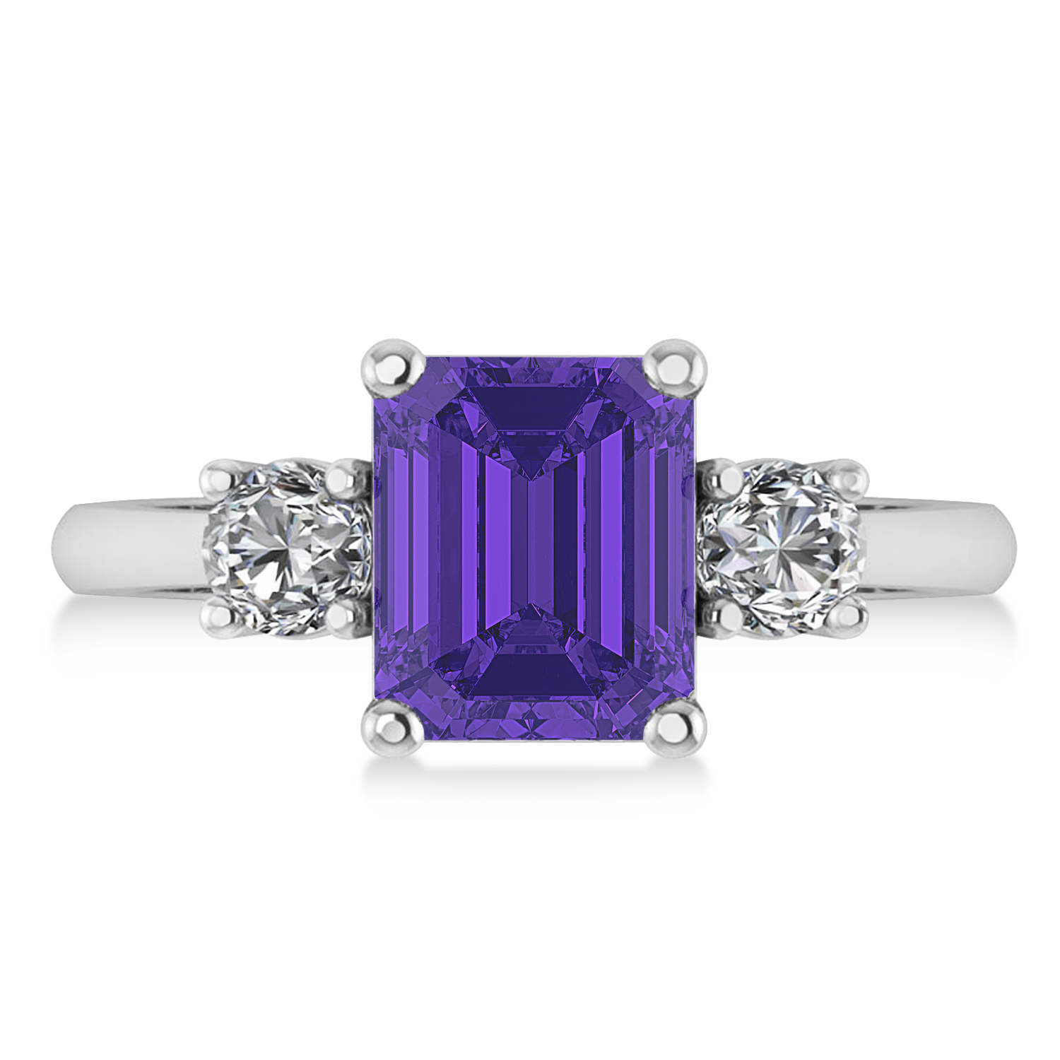 Emerald & Round 3-Stone Tanzanite & Diamond Engagement Ring 14k White Gold (3.00ct)