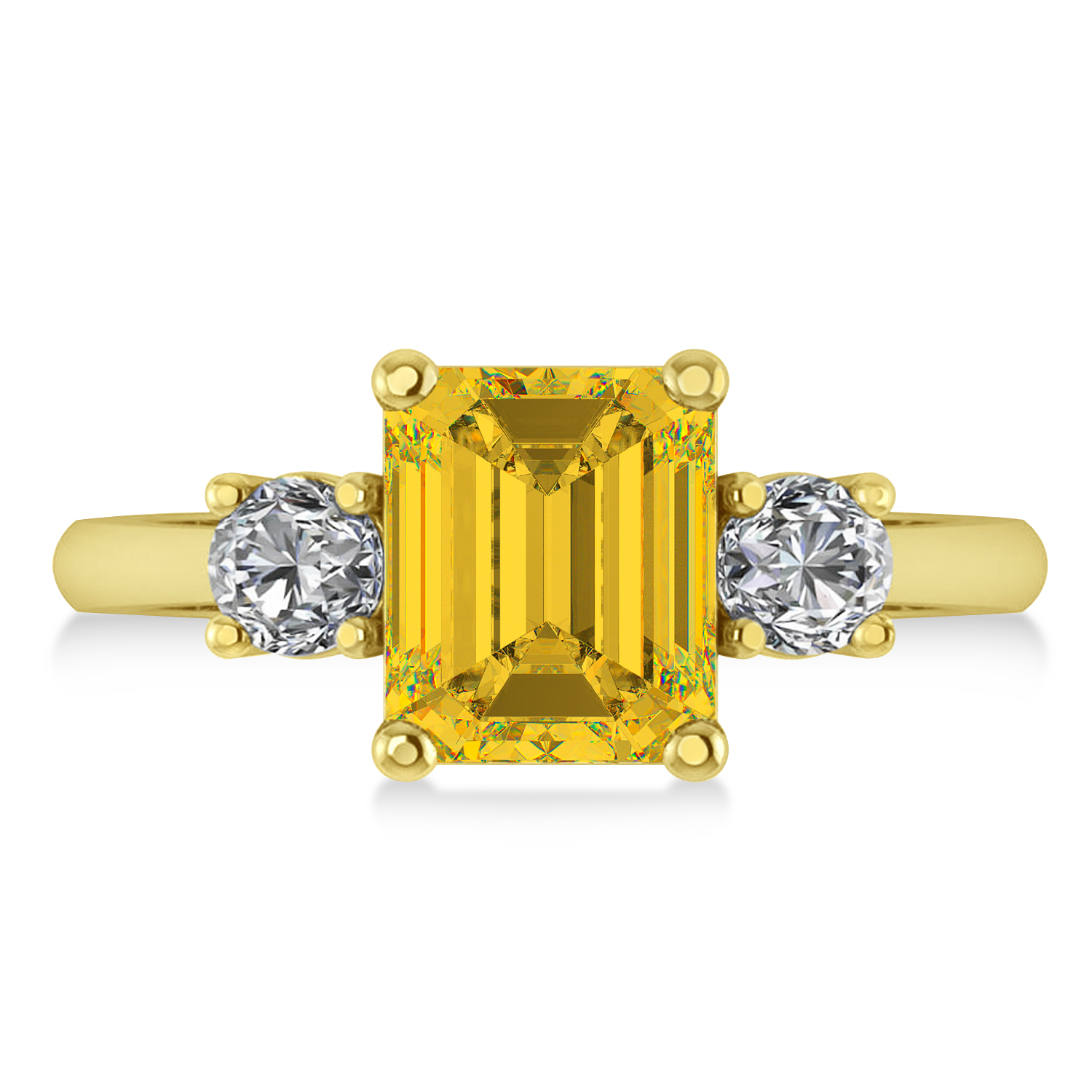 Emerald & Round 3-Stone Yellow Sapphire & Diamond Engagement Ring 14k Yellow Gold (3.00ct)
