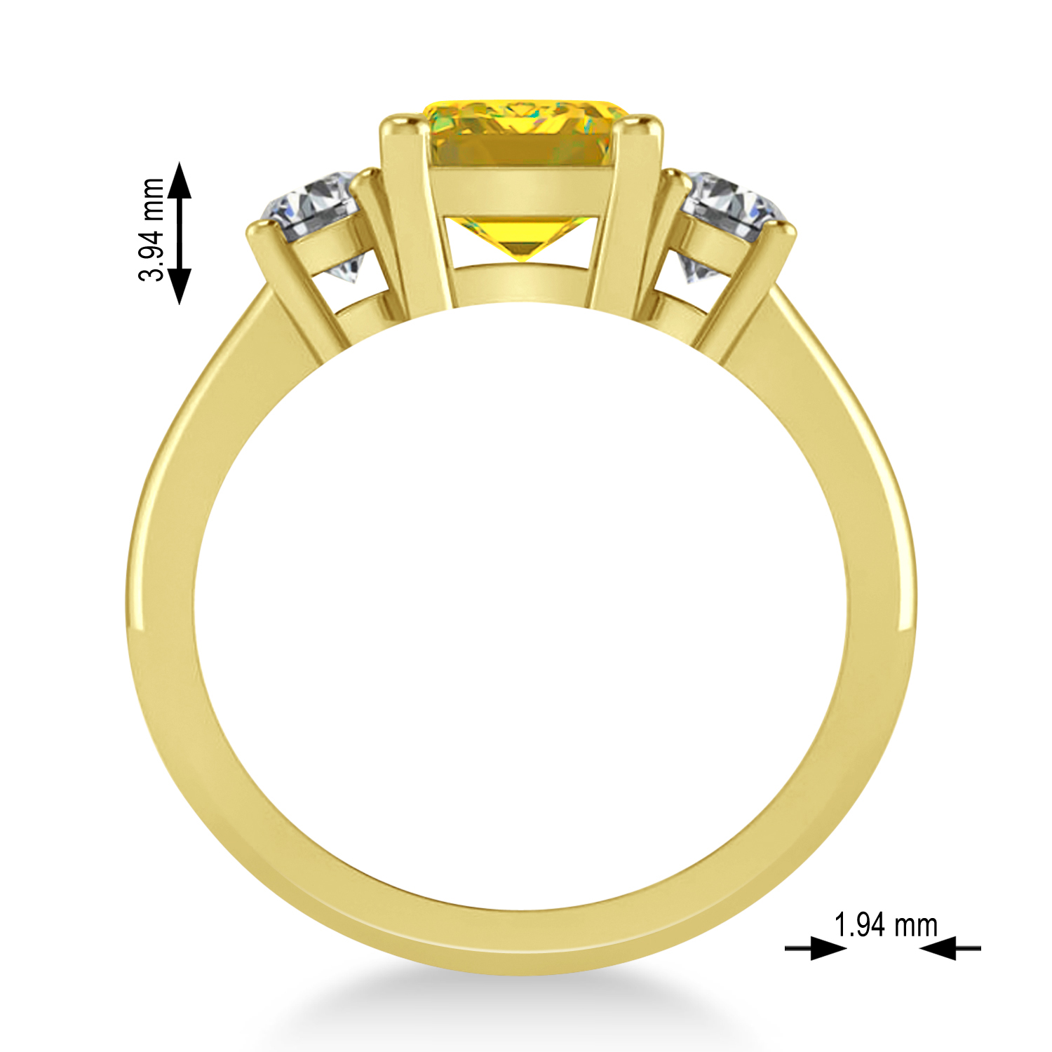 Emerald & Round 3-Stone Yellow Sapphire & Diamond Engagement Ring 14k Yellow Gold (3.00ct)