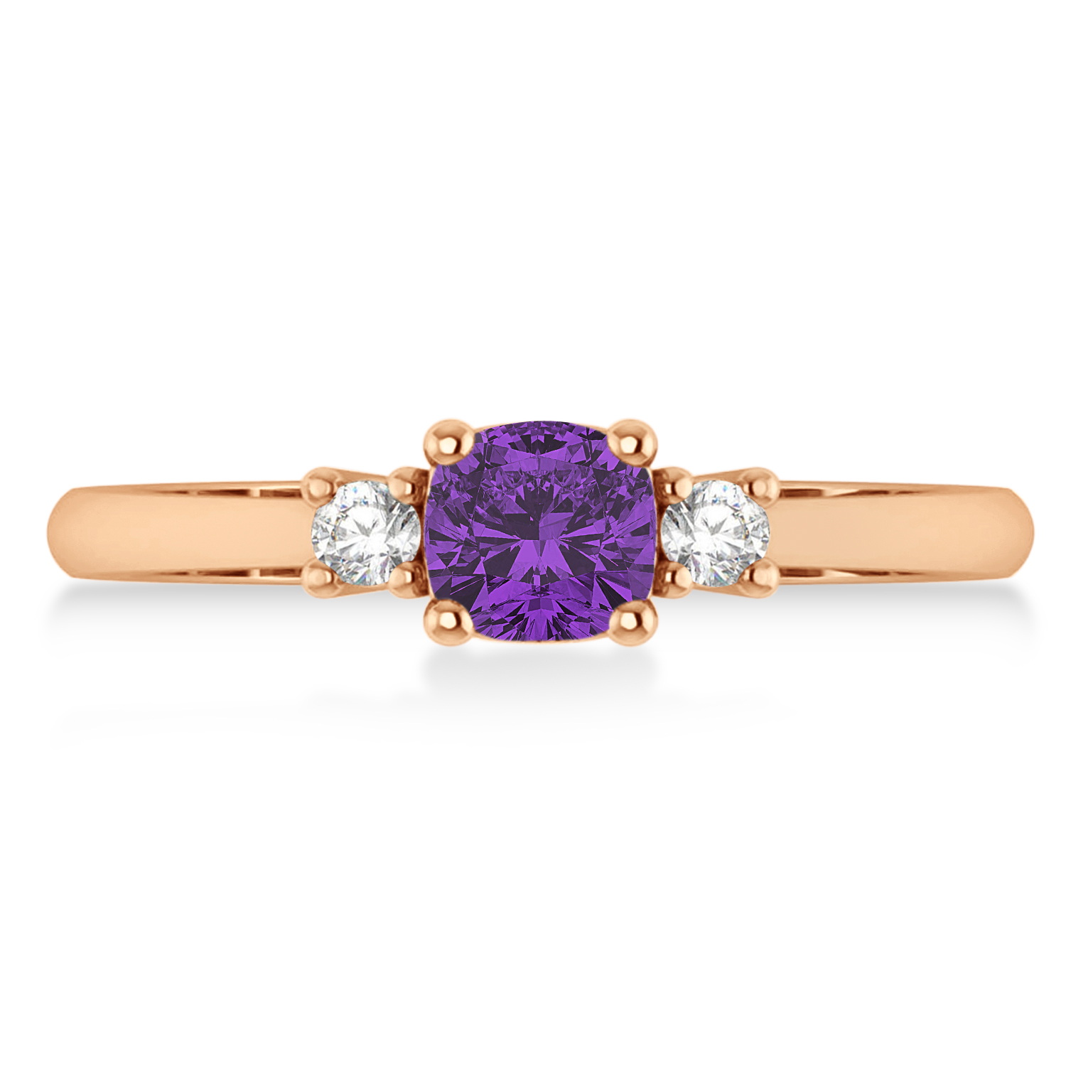 Cushion Amethyst & Diamond Three-Stone Engagement Ring 14k Rose Gold (0.60ct)