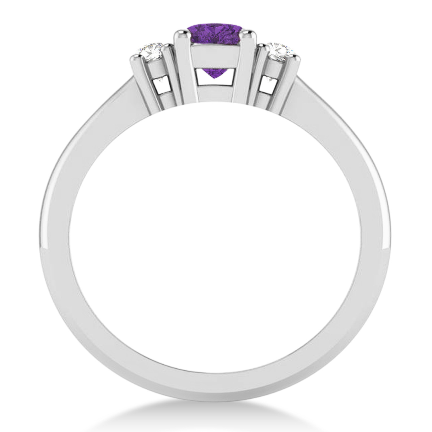 Cushion Amethyst & Diamond Three-Stone Engagement Ring 14k White Gold (0.60ct)