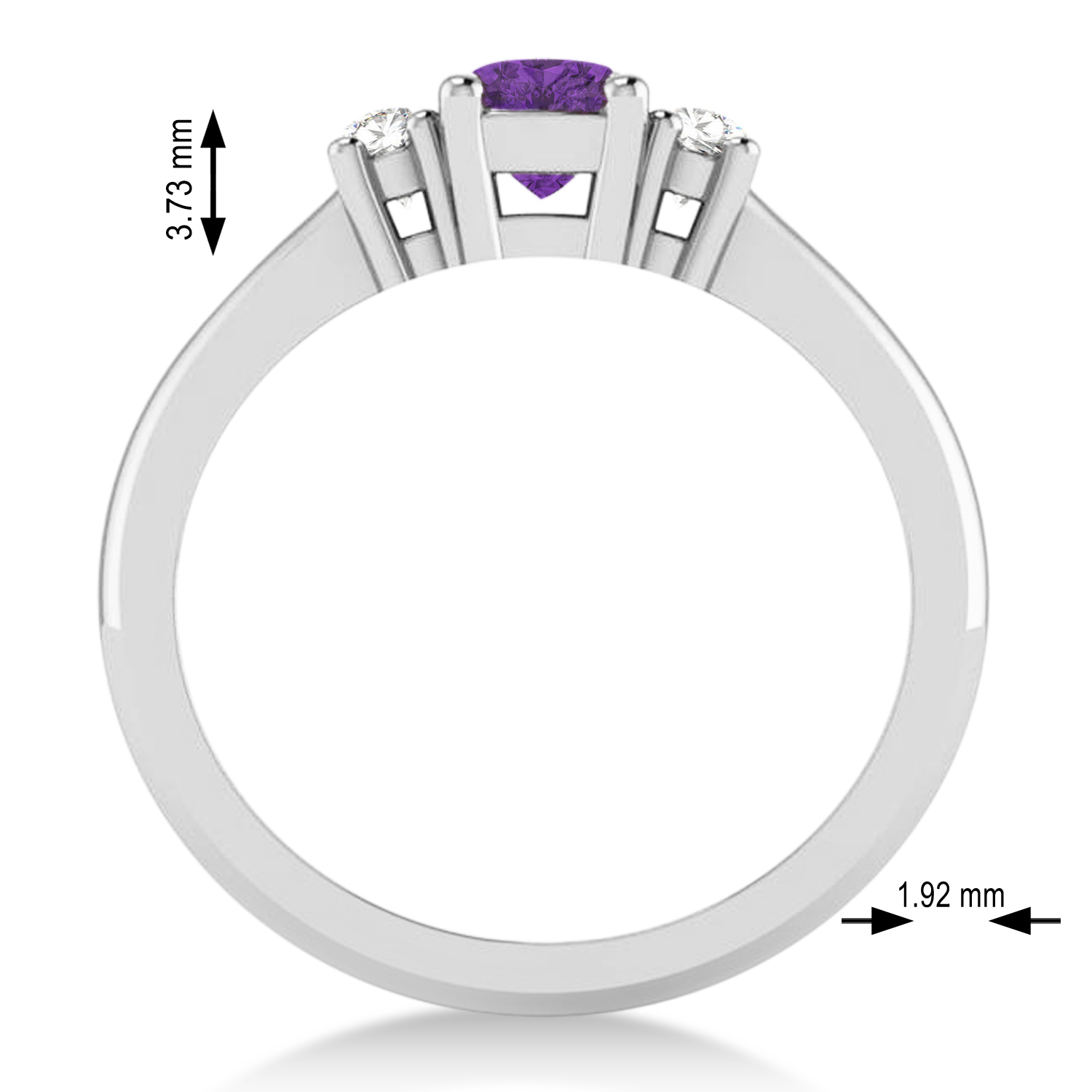 Cushion Amethyst & Diamond Three-Stone Engagement Ring 14k White Gold (0.60ct)