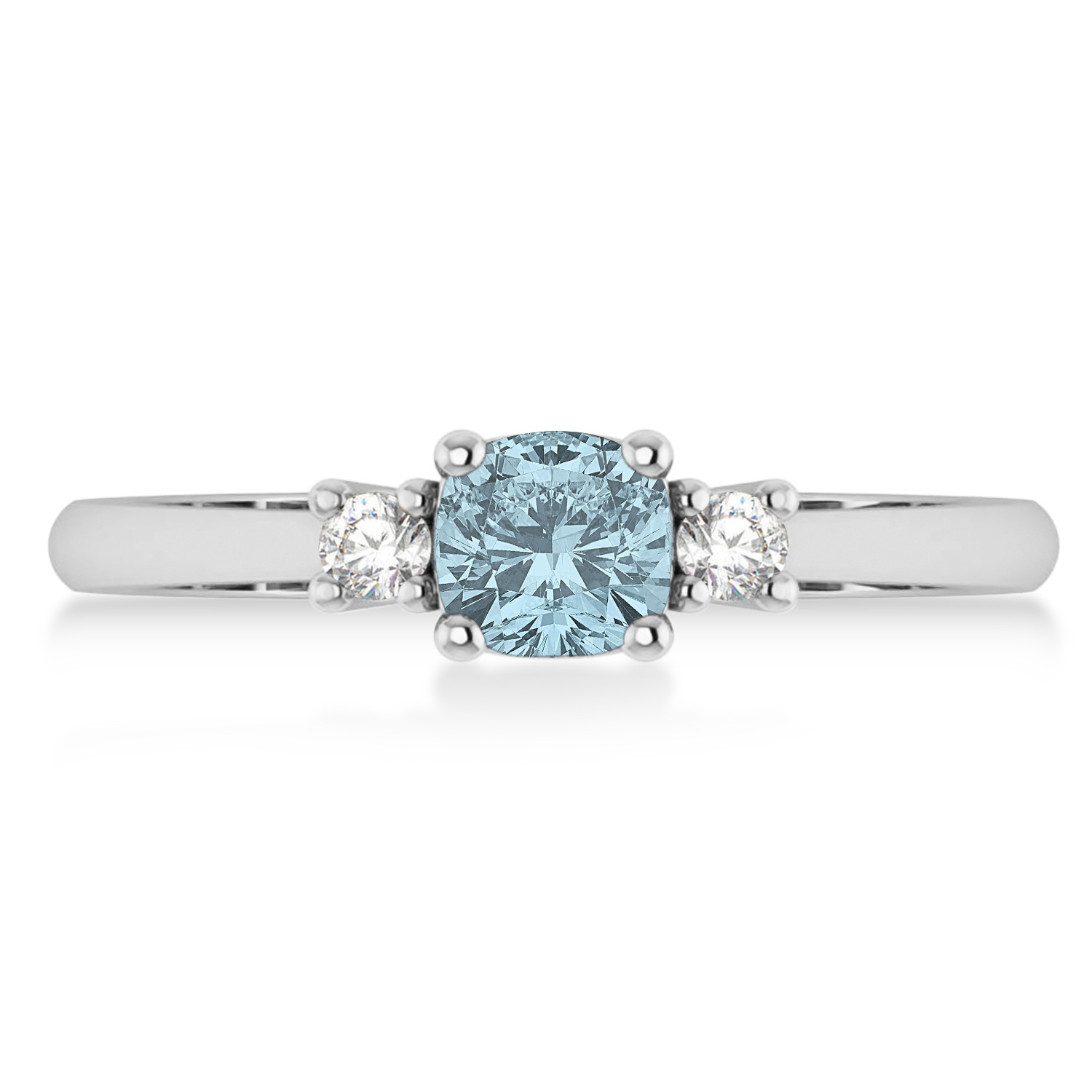 Cushion Aquamarine & Diamond Three-Stone Engagement Ring 14k White Gold (0.60ct)
