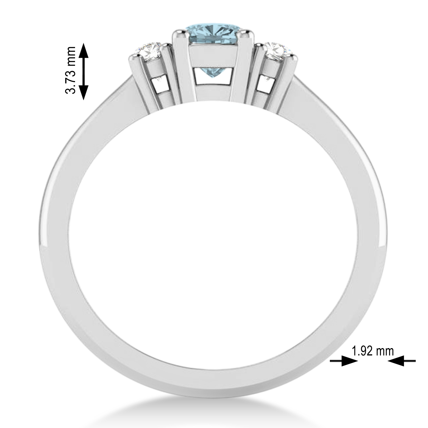 Cushion Aquamarine & Diamond Three-Stone Engagement Ring 14k White Gold (0.60ct)