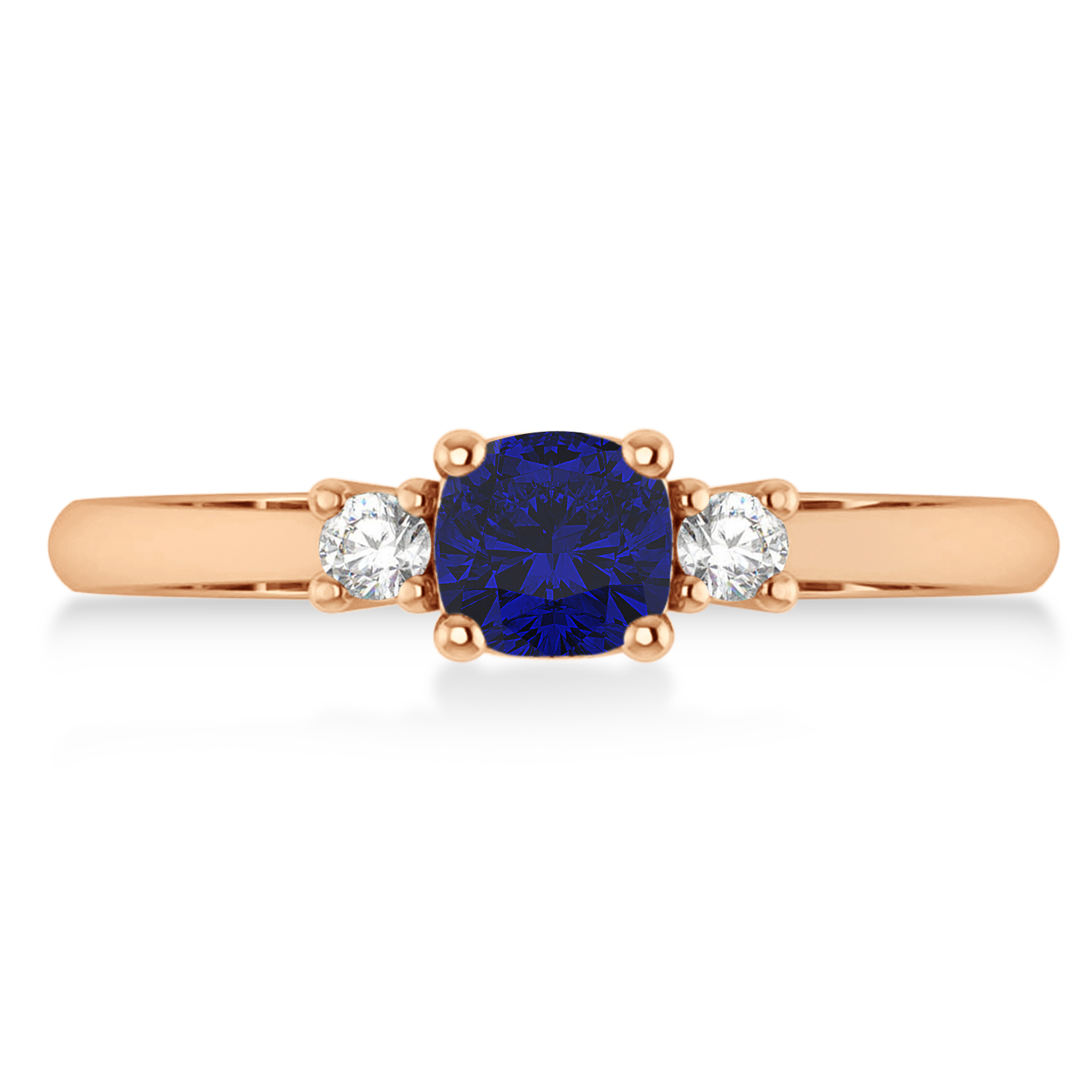 Cushion Blue Sapphire & Diamond Three-Stone Engagement Ring 14k Rose Gold (0.60ct)