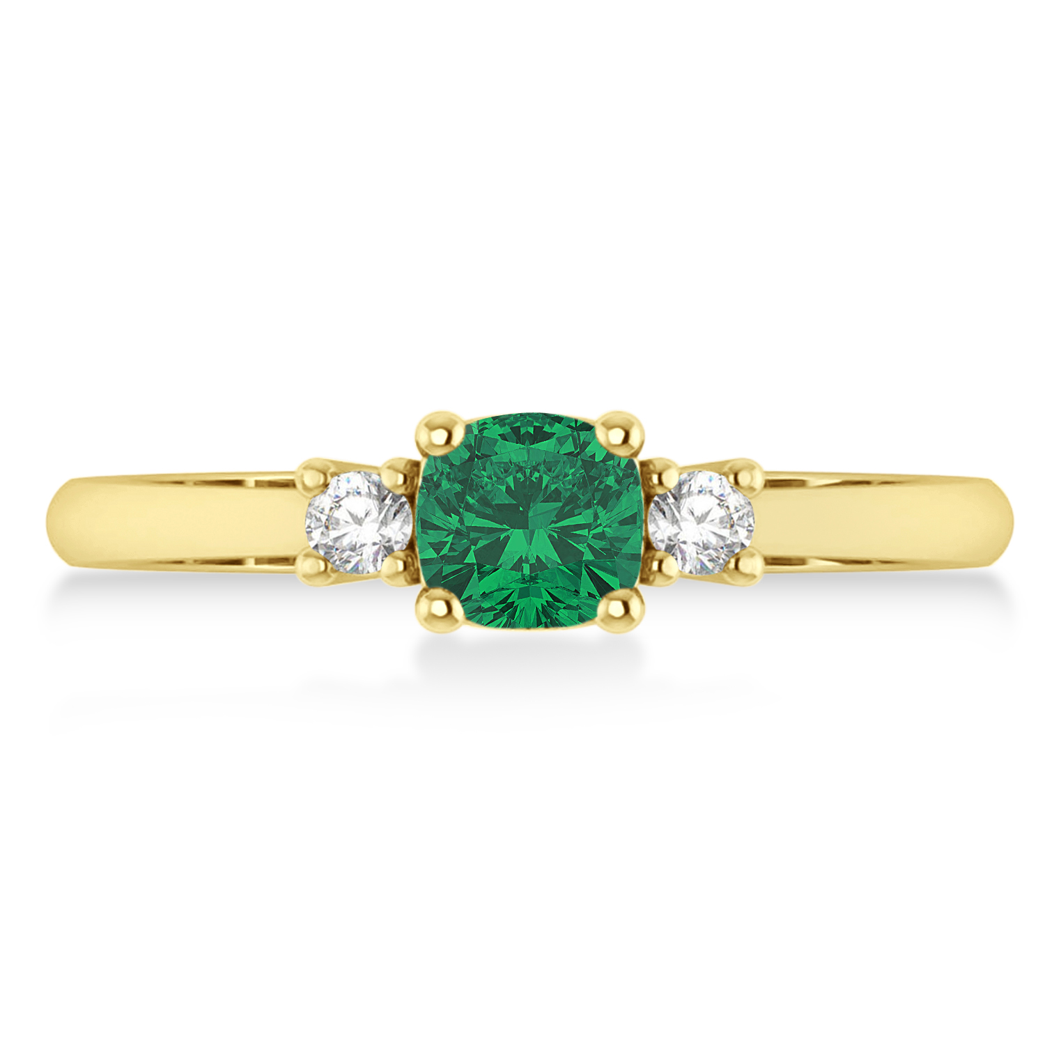 Cushion Emerald & Diamond Three-Stone Engagement Ring 14k Yellow Gold (0.60ct)