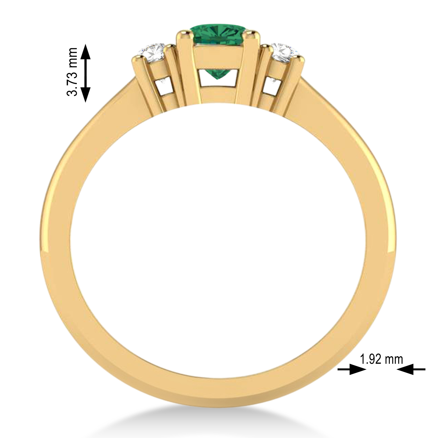 Cushion Emerald & Diamond Three-Stone Engagement Ring 14k Yellow Gold (0.60ct)