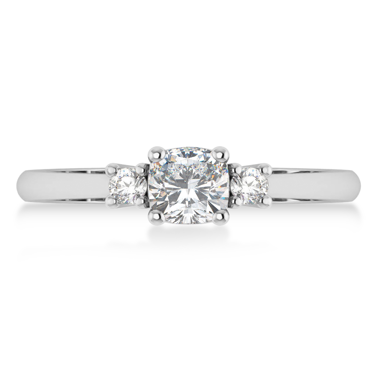 Cushion Moissanite & Diamond Three-Stone Engagement Ring 14k White Gold (0.60ct)