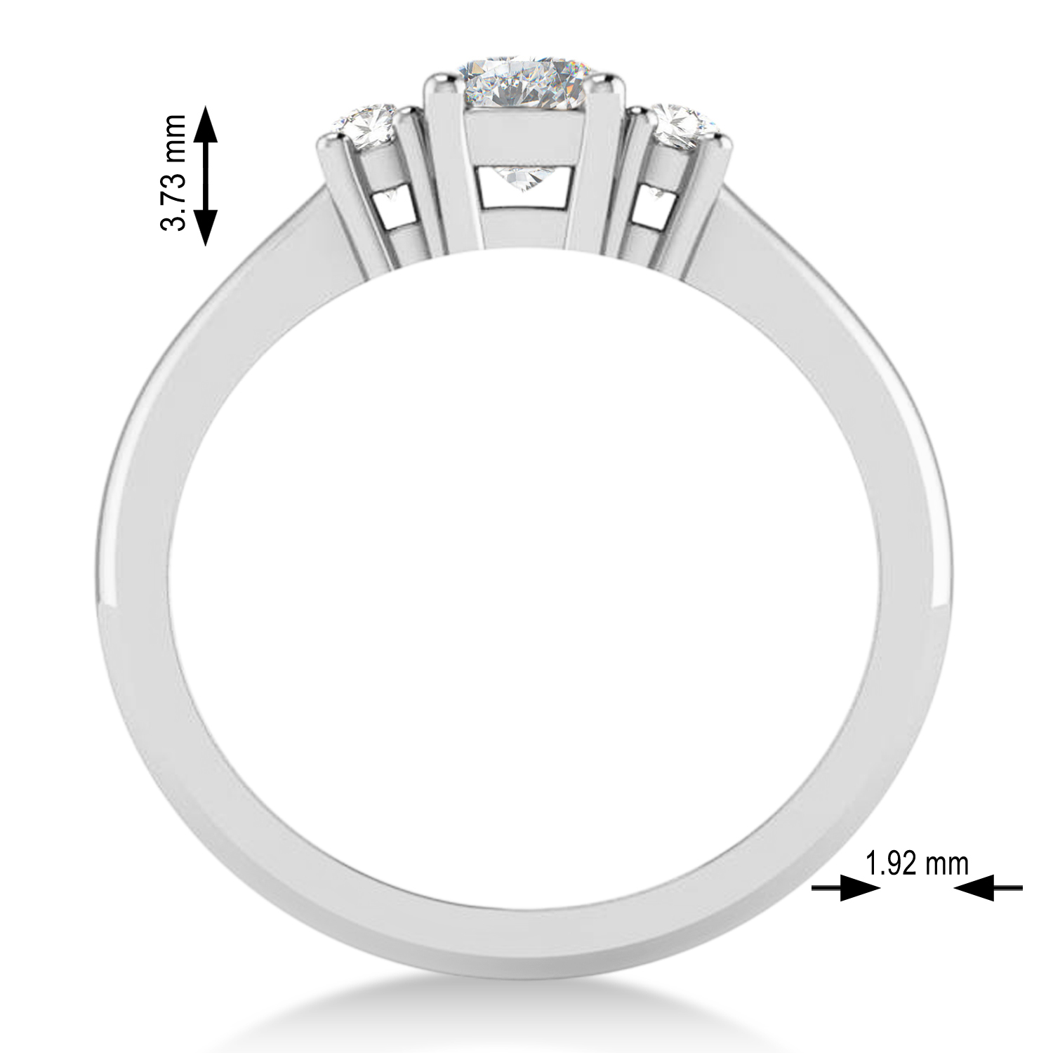 Cushion Moissanite & Diamond Three-Stone Engagement Ring 14k White Gold (0.60ct)
