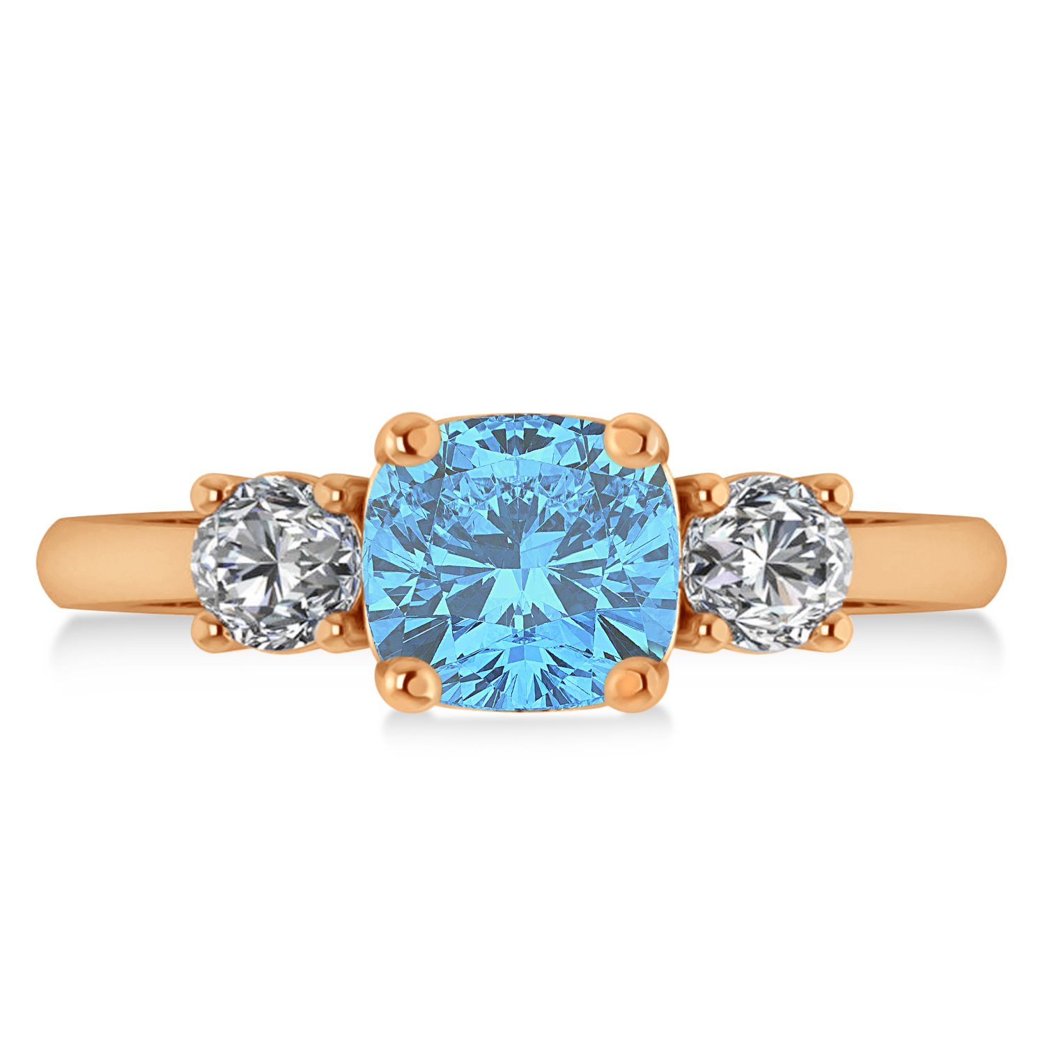 Cushion & Round 3-Stone Blue Topaz & Diamond Engagement Ring 14k Rose Gold (2.50ct)