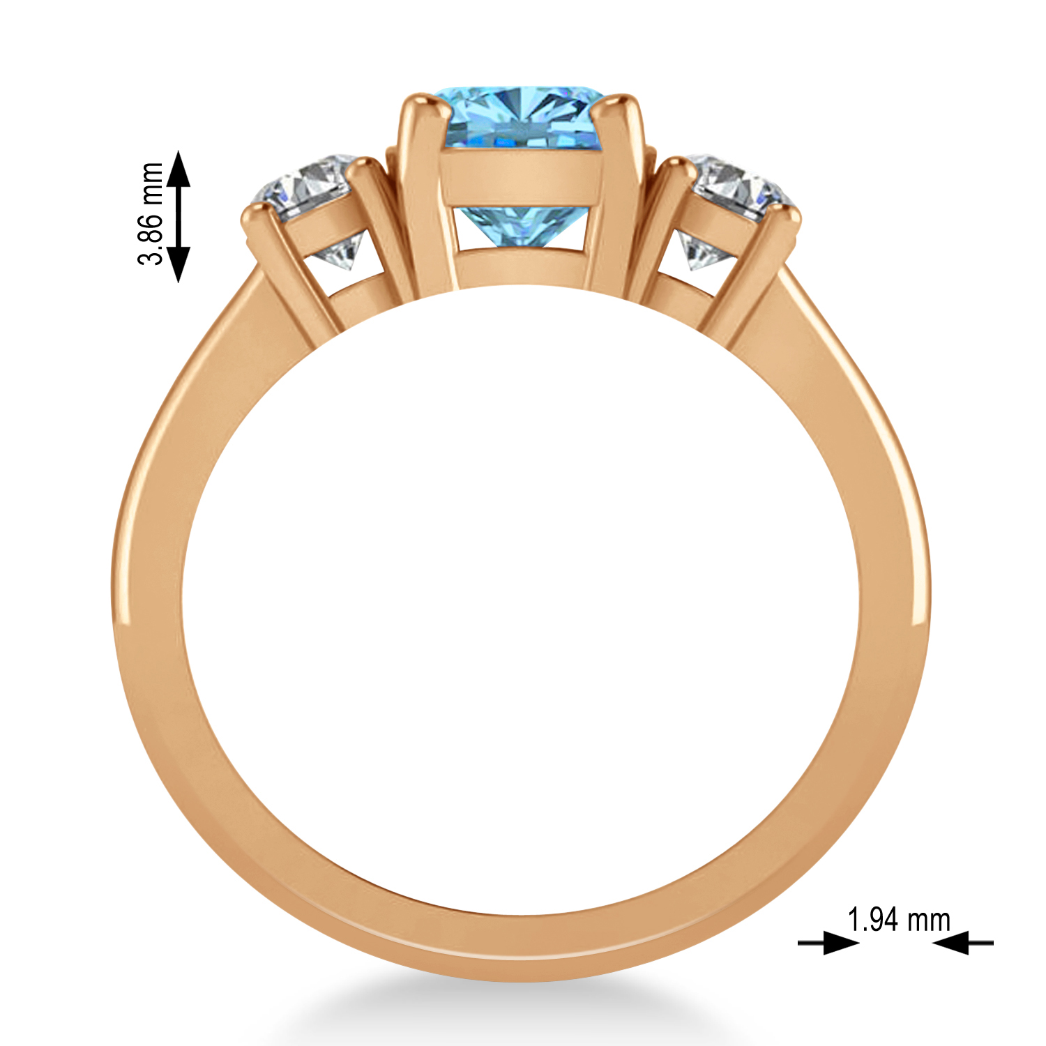 Cushion & Round 3-Stone Blue Topaz & Diamond Engagement Ring 14k Rose Gold (2.50ct)