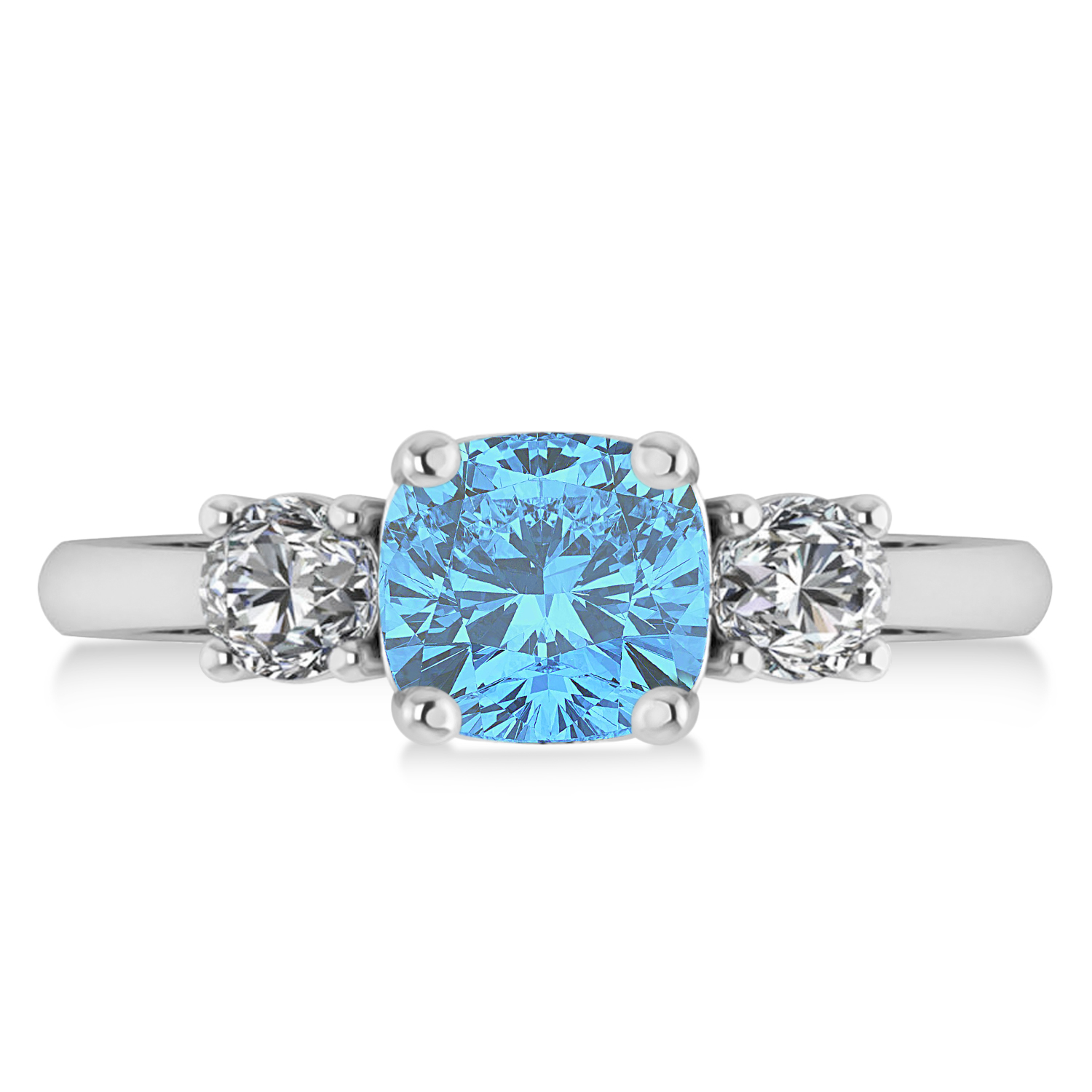 Cushion & Round 3-Stone Blue Topaz & Diamond Engagement Ring 14k White Gold (2.50ct)