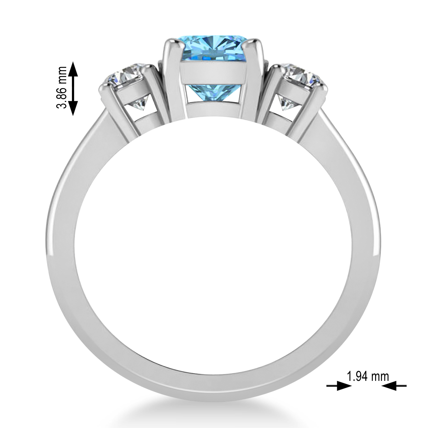 Cushion & Round 3-Stone Blue Topaz & Diamond Engagement Ring 14k White Gold (2.50ct)