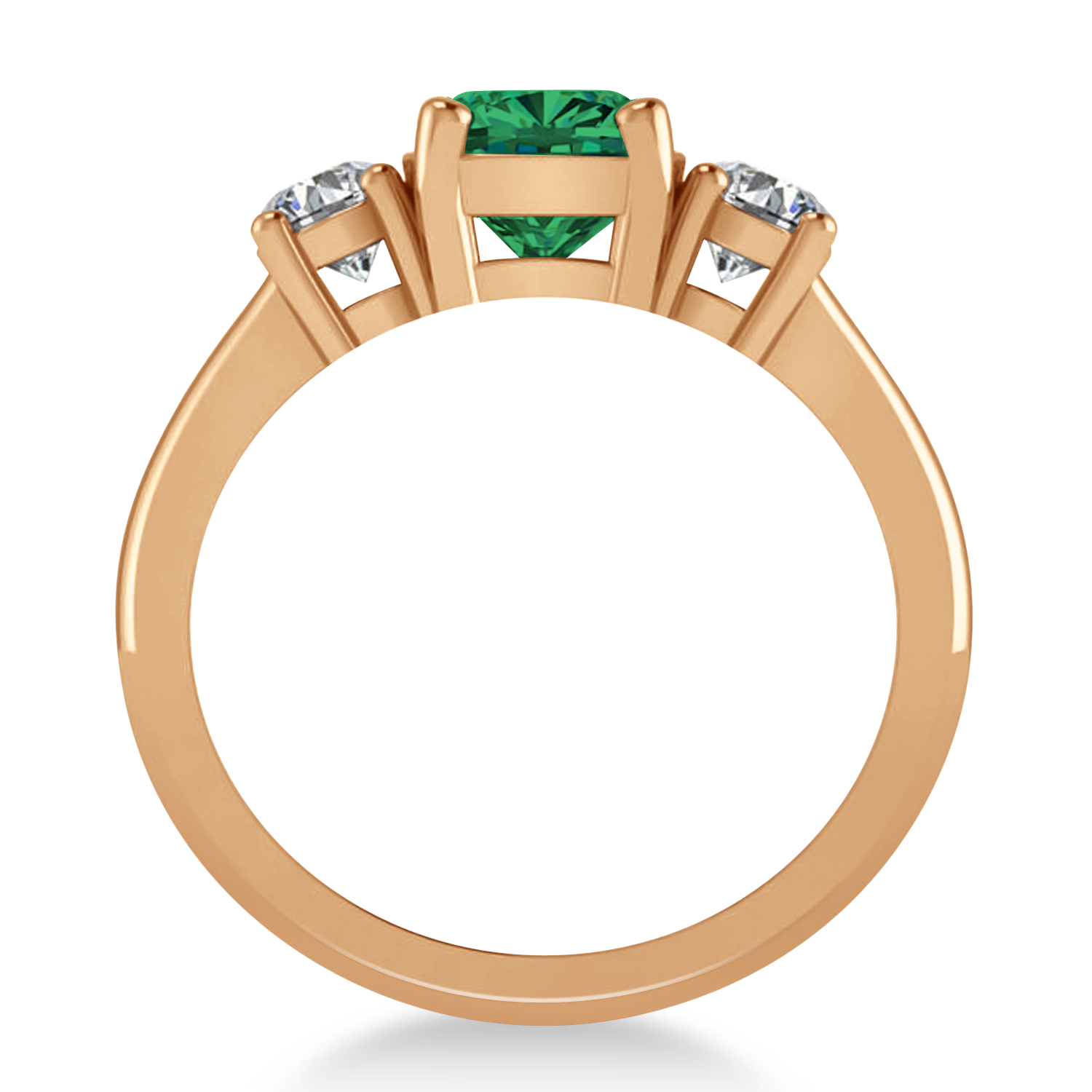 Cushion & Round 3-Stone Emerald & Diamond Engagement Ring 14k Rose Gold (2.50ct)