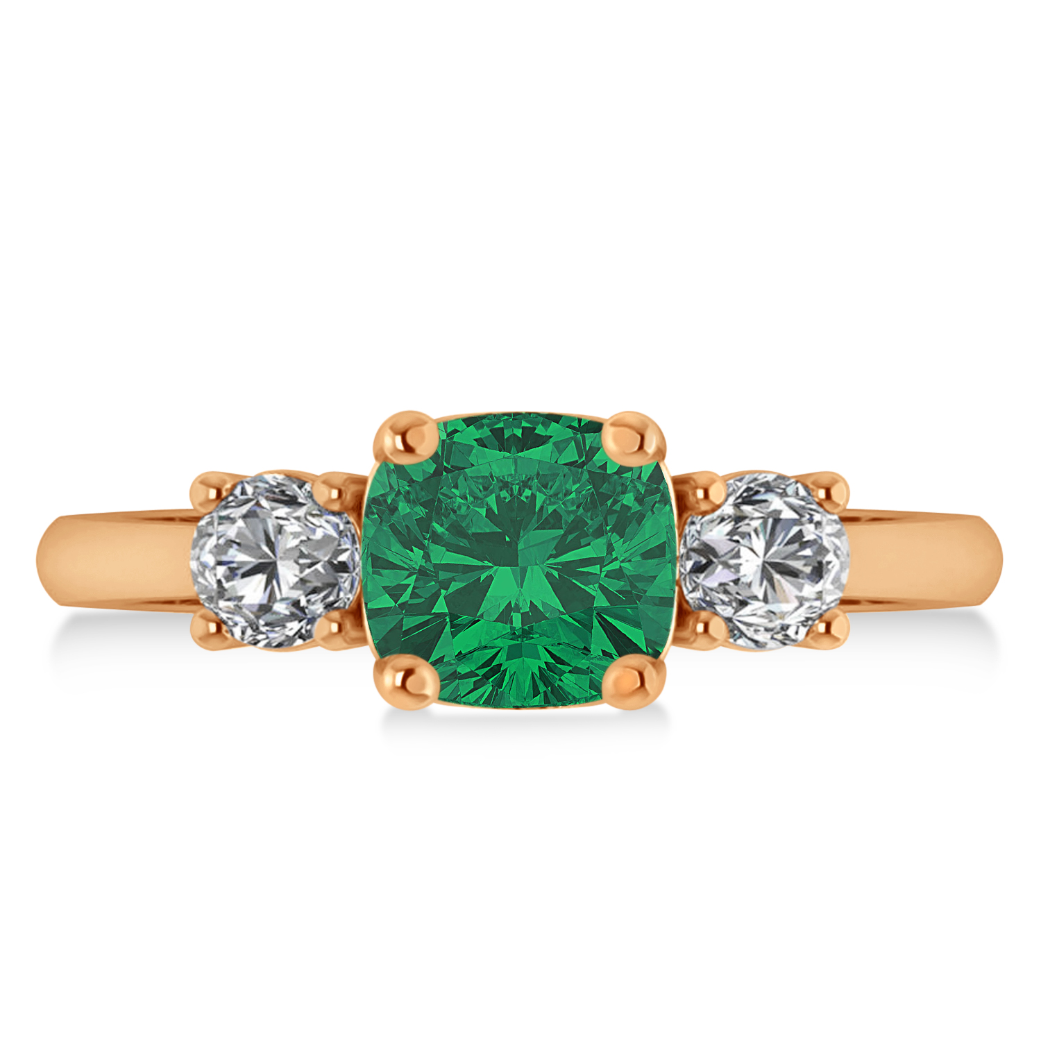 Cushion & Round 3-Stone Emerald & Diamond Engagement Ring 14k Rose Gold (2.50ct)