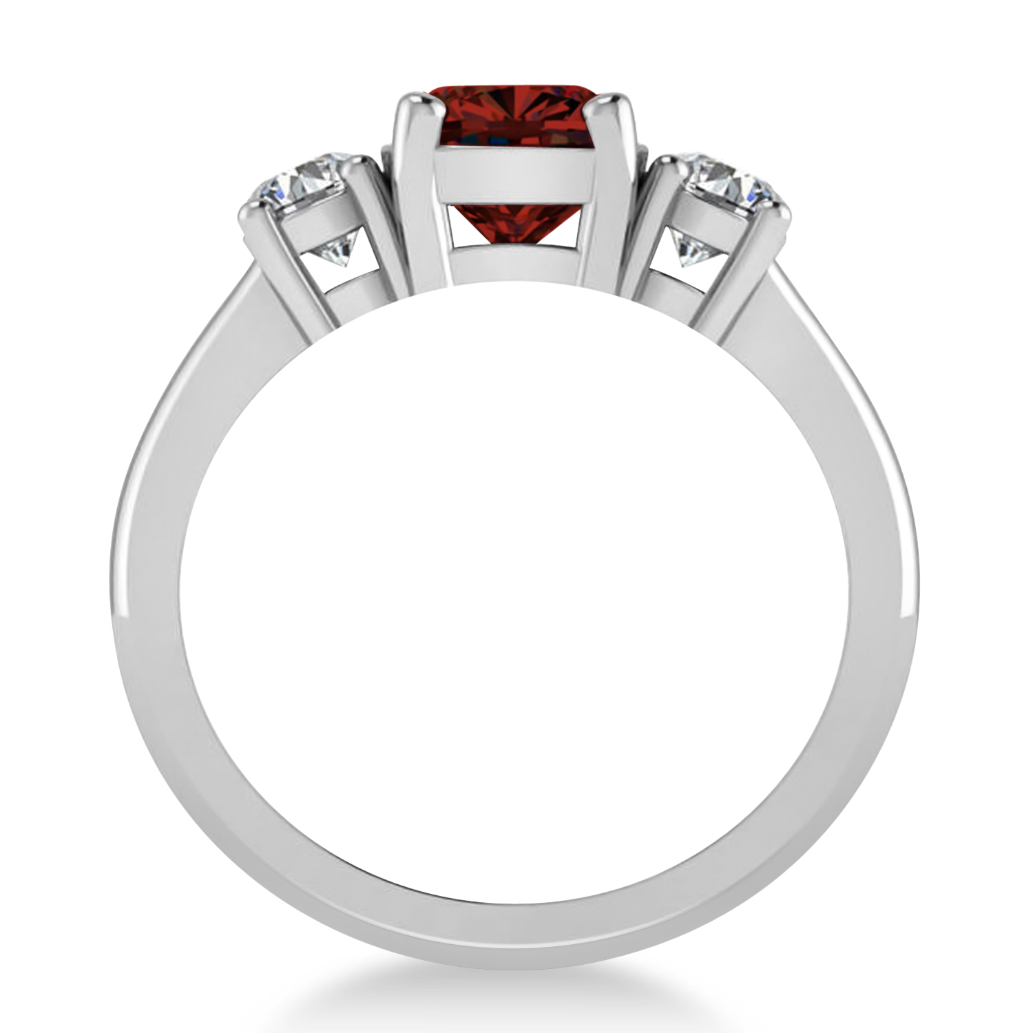Cushion & Round 3-Stone Garnet & Diamond Engagement Ring 14k White Gold (2.50ct)
