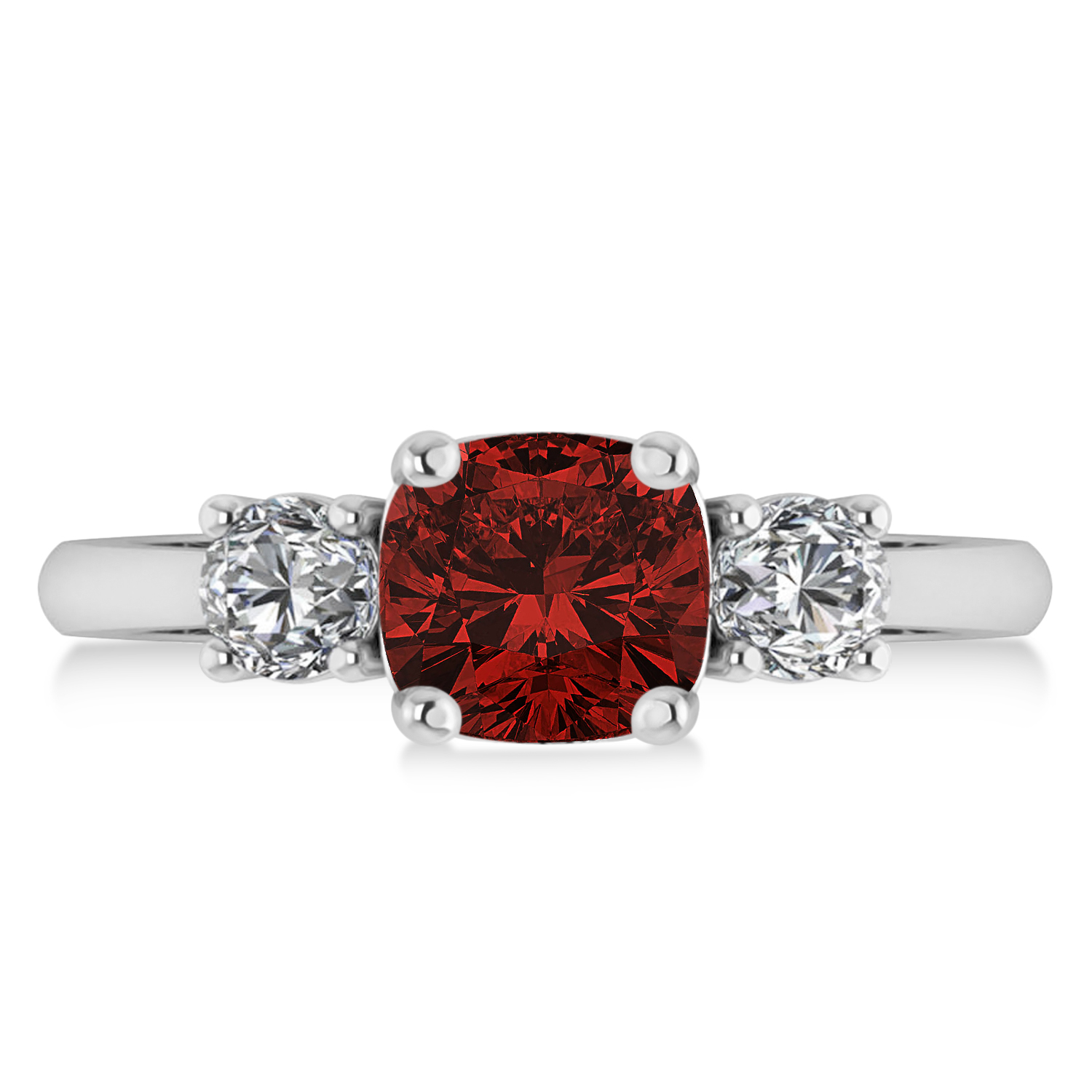 Cushion & Round 3-Stone Garnet & Diamond Engagement Ring 14k White Gold (2.50ct)