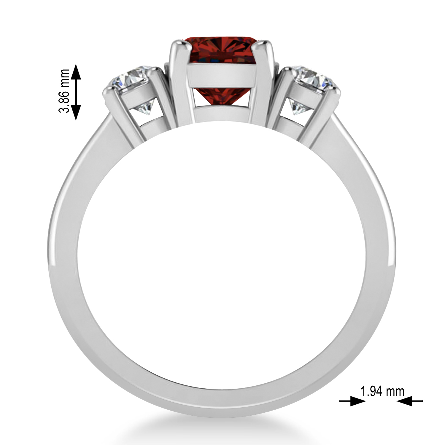 Cushion & Round 3-Stone Garnet & Diamond Engagement Ring 14k White Gold (2.50ct)