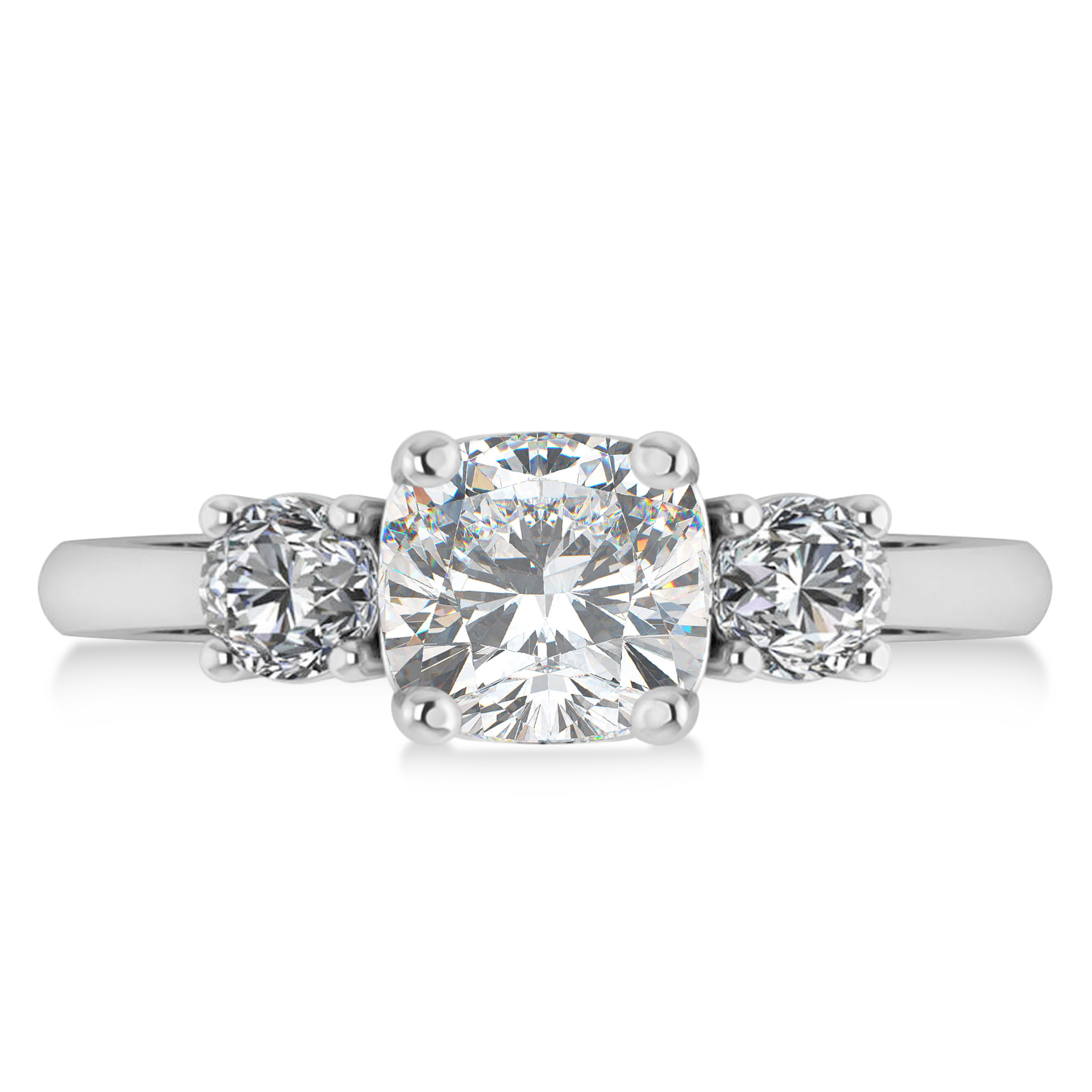 Cushion & Round 3-Stone Moissanite & Diamond Engagement Ring 14k White Gold (2.50ct)
