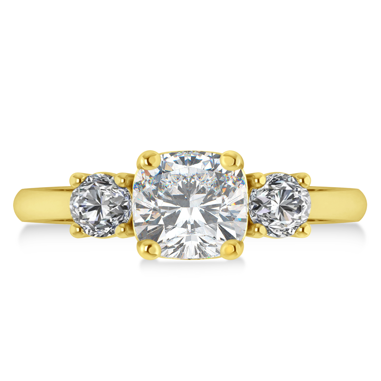 Cushion & Round 3-Stone Moissanite & Diamond Engagement Ring 14k Yellow Gold (2.50ct)