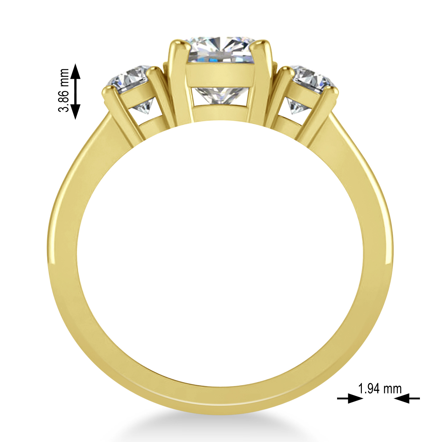 Cushion & Round 3-Stone Moissanite & Diamond Engagement Ring 14k Yellow Gold (2.50ct)