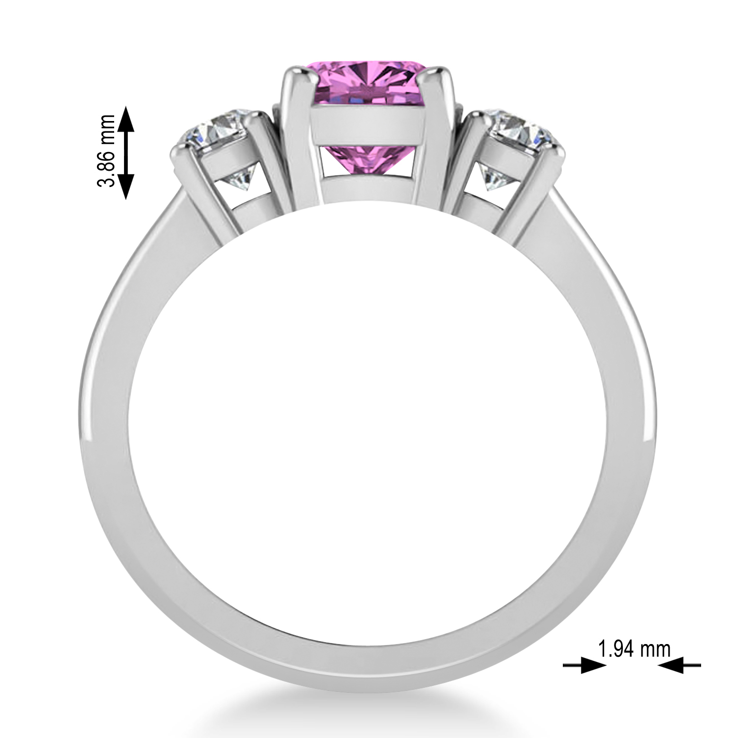 Cushion & Round 3-Stone Pink Sapphire & Diamond Engagement Ring 14k White Gold (2.50ct)