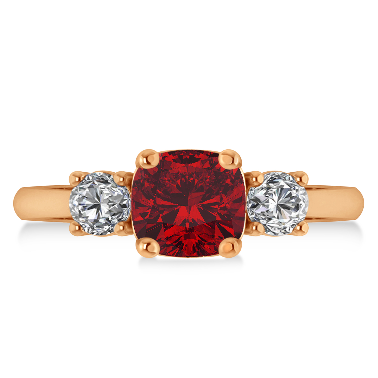 Cushion & Round 3-Stone Ruby & Diamond Engagement Ring 14k Rose Gold (2.50ct)