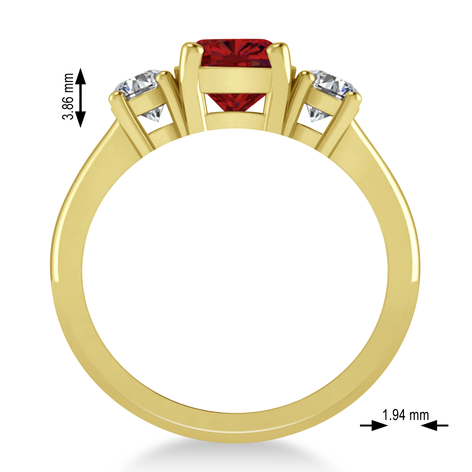 Cushion & Round 3-Stone Ruby & Diamond Engagement Ring 14k Yellow Gold (2.50ct)