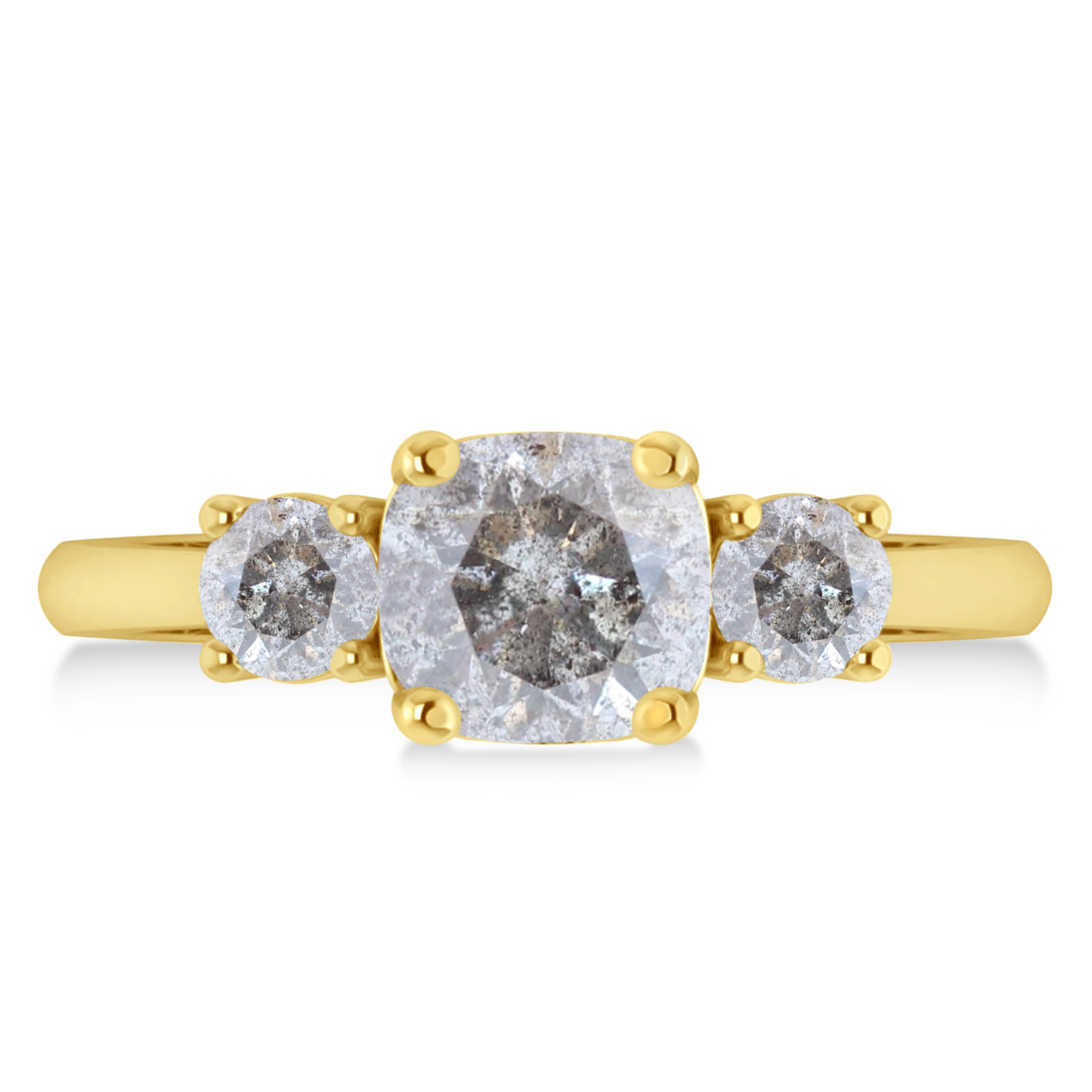 Cushion & Round 3-Stone Salt & Pepper Diamond Engagement Ring 14k Yellow Gold (2.50ct)