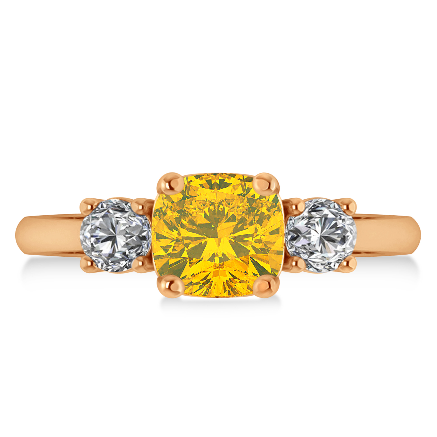 Cushion & Round 3-Stone Yellow Sapphire & Diamond Engagement Ring 14k Rose Gold (2.50ct)