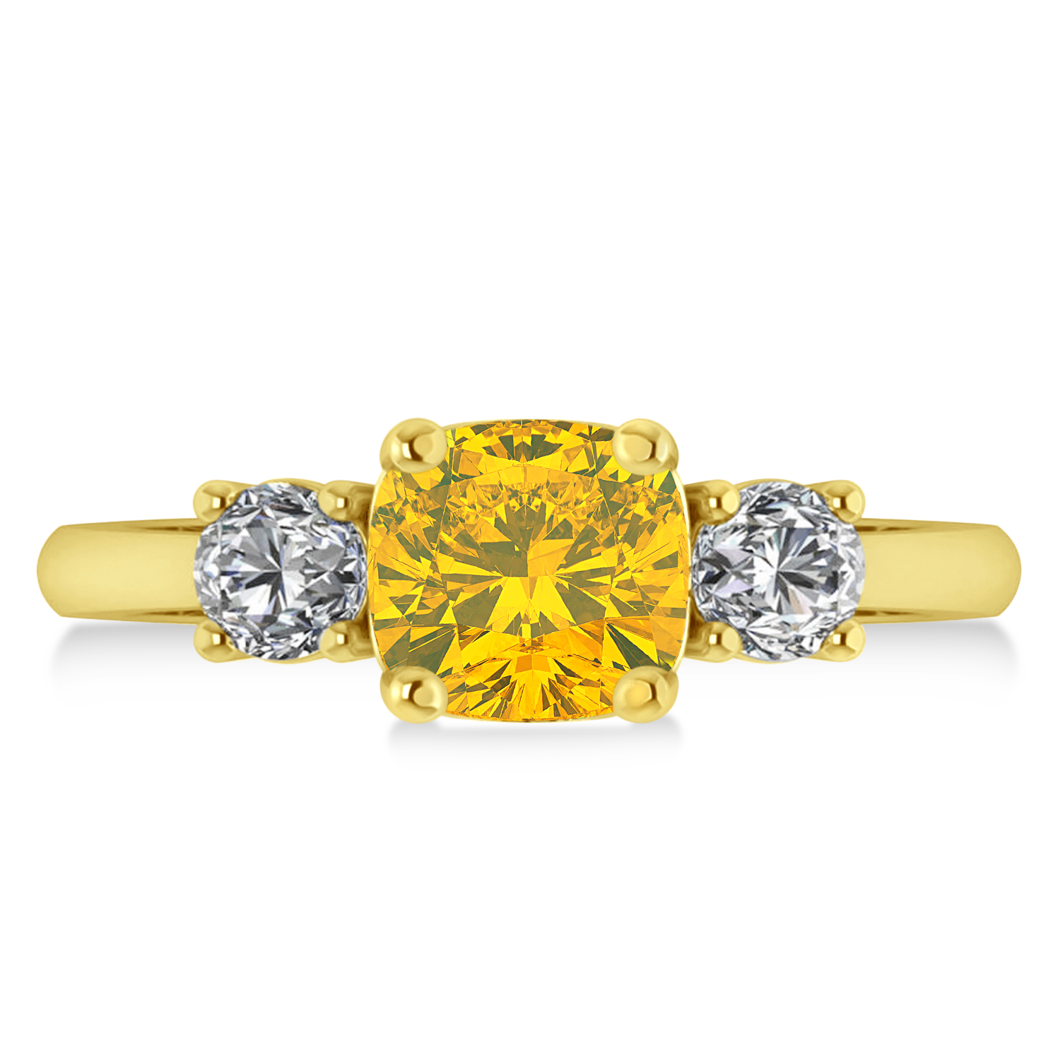 Cushion & Round 3-Stone Yellow Sapphire & Diamond Engagement Ring 14k Yellow Gold (2.50ct)