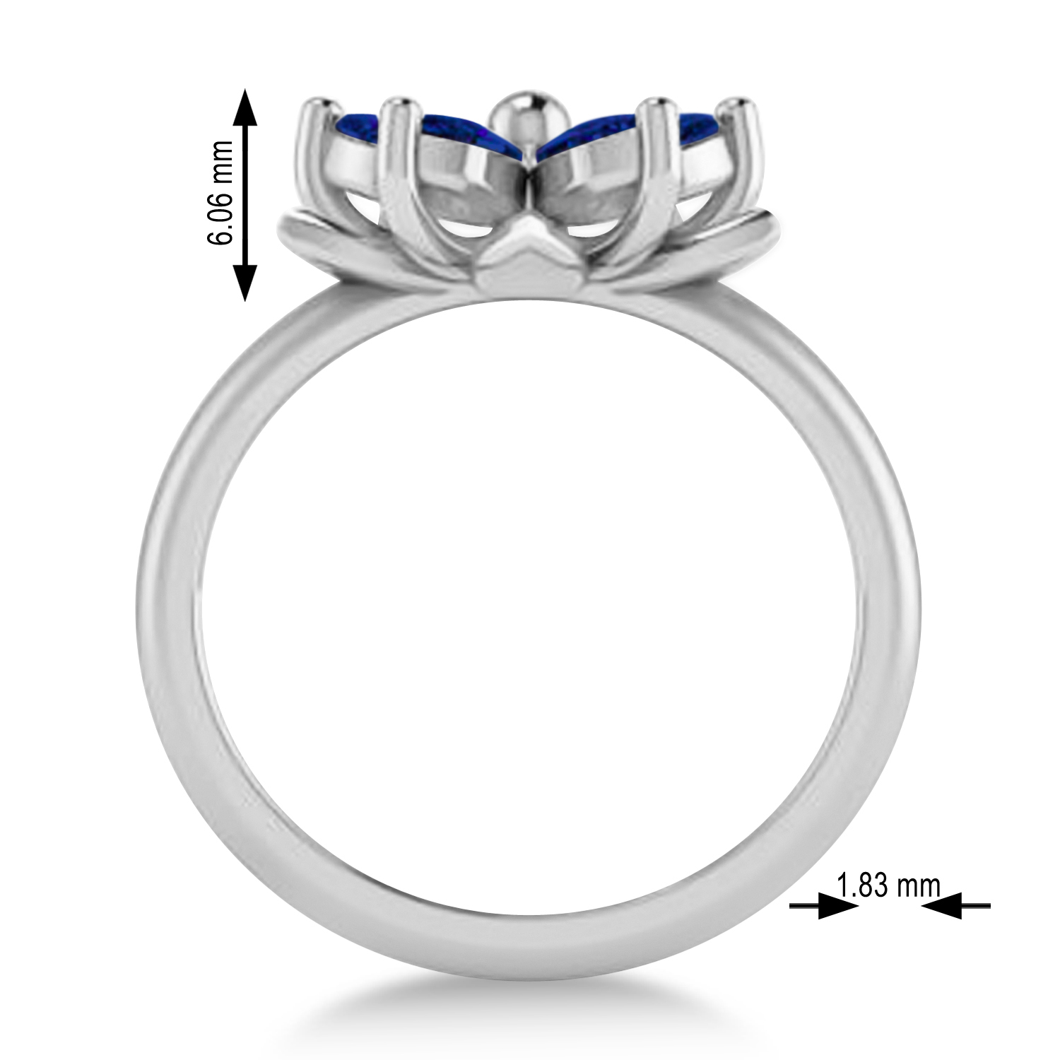Blue Sapphire 5-Petal Flower Fashion Ring 14k White Gold (1.20ct)