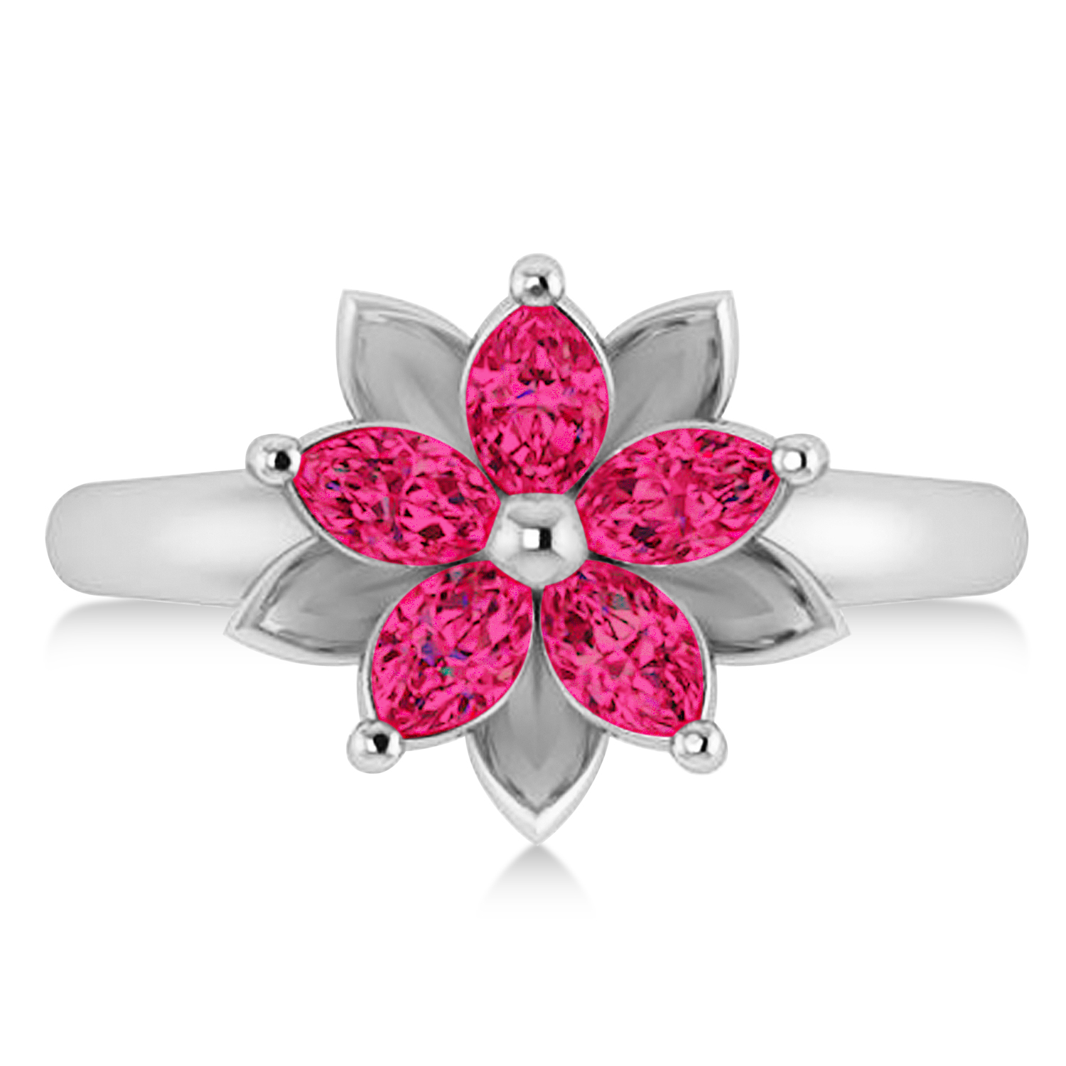 Ruby 5-Petal Flower Fashion Ring 14k White Gold (1.20ct)