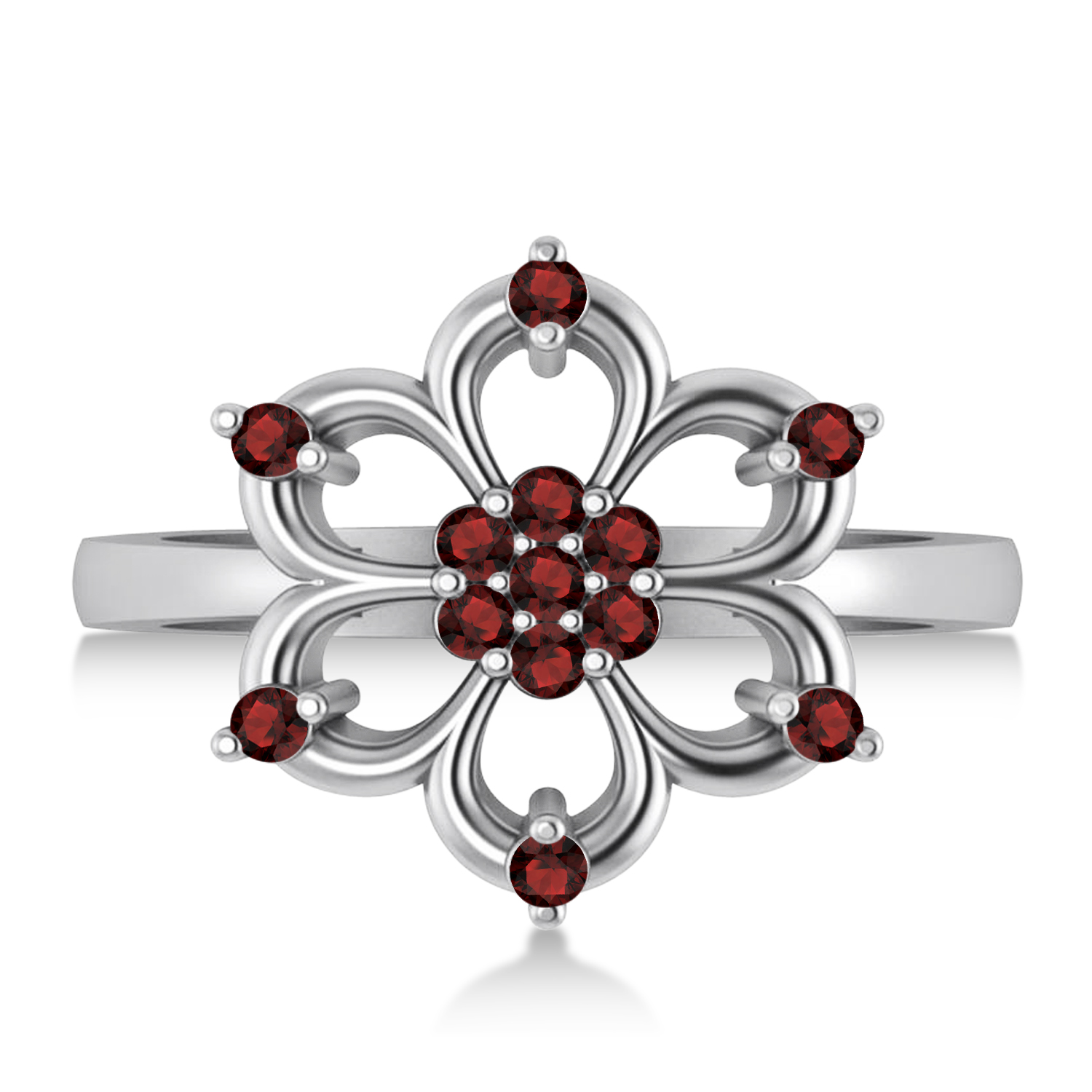 Garnet Six-Petal Flower Ring/Wedding Band 14k White Gold (0.26ct)