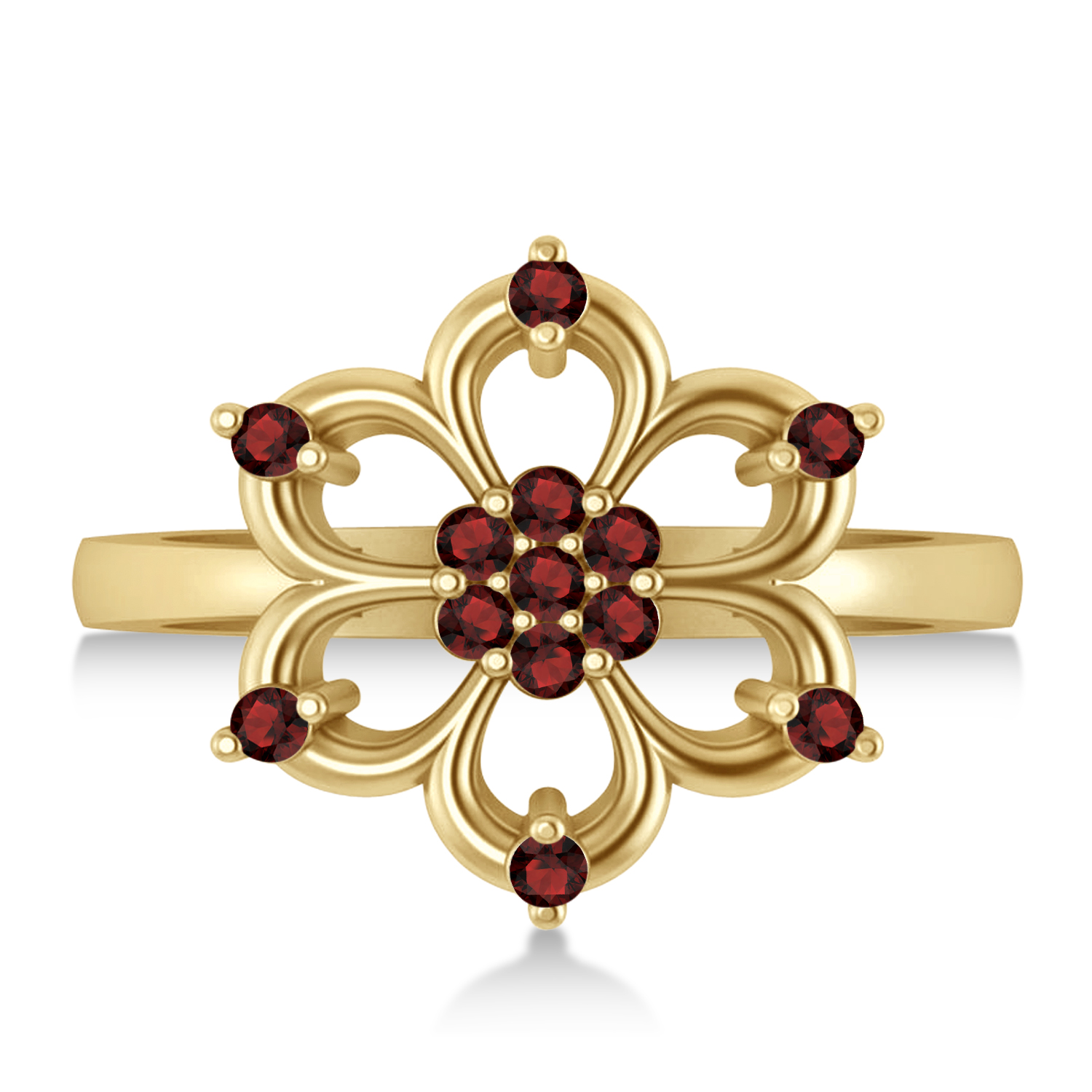 Garnet Six-Petal Flower Ring/Wedding Band 14k Yellow Gold (0.26ct)