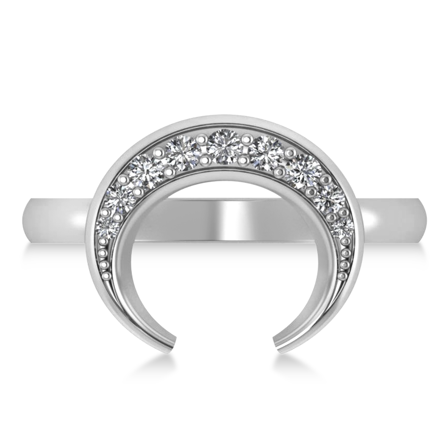 Diamond Horn Crescent Moon Ring 14k White Gold (0.21ct)