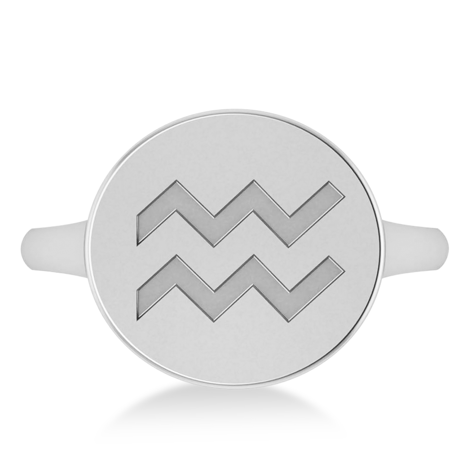 Aquarius Disk Zodiac Ring 14k White Gold