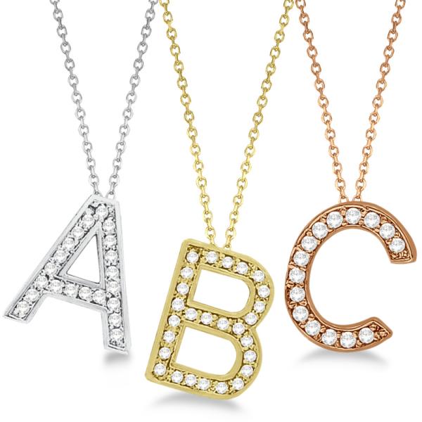 Custom Tilted Diamond Block Letter Initial Necklace in 14k Rose Gold