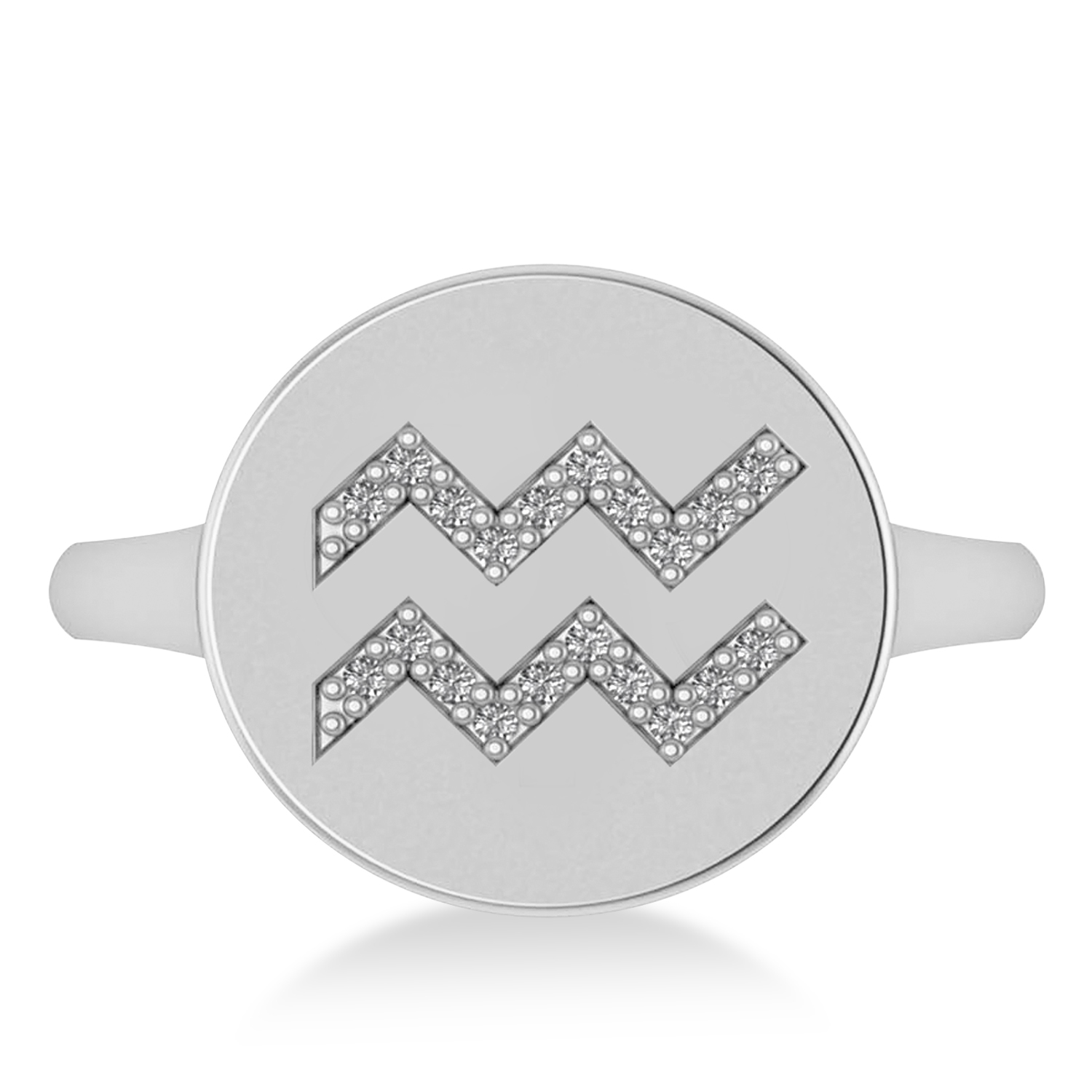 Diamond Aquarius Zodiac Disk Ring 14k White Gold (0.10ct)