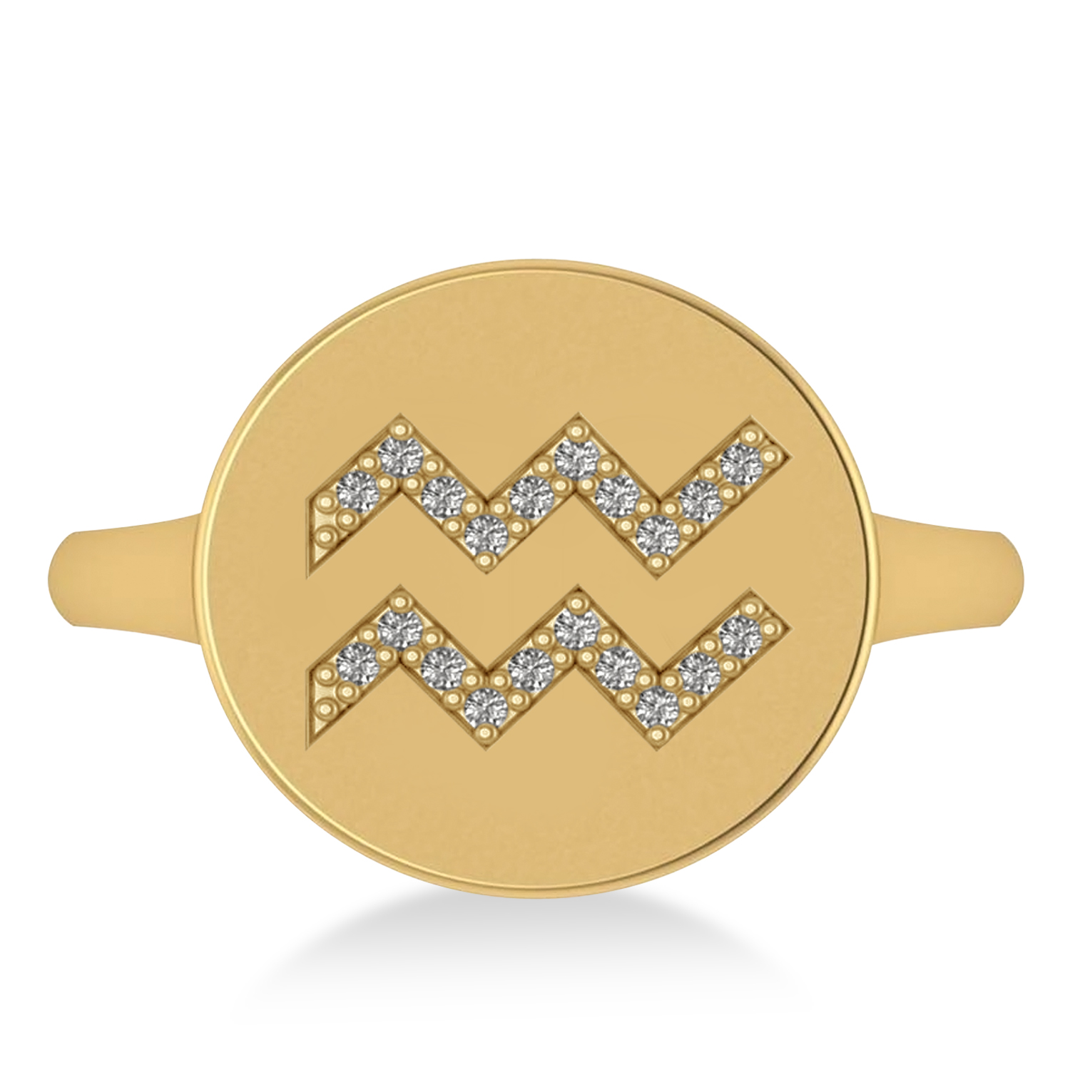 Diamond Aquarius Zodiac Disk Ring 14k Yellow Gold (0.10ct)