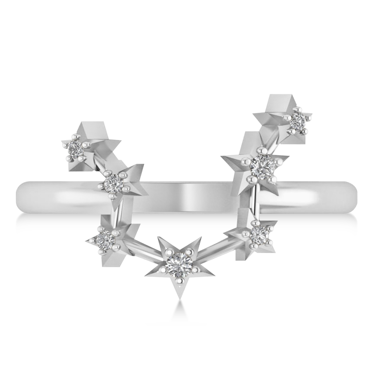 Diamond Aquarius Zodiac Constellation Star Ring 14k White Gold (0.09ct)