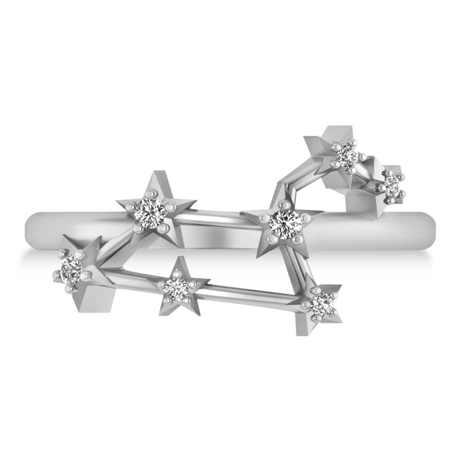 Diamond Leo Zodiac Constellation Star Ring 14k White Gold (0.10ct)